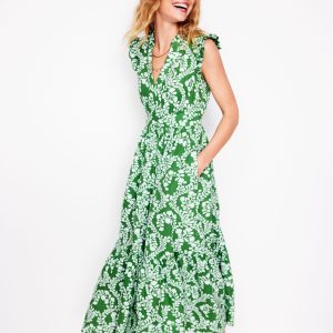 Wren Double Cloth Midi Dress-Paradise Green.Vine Silhouette