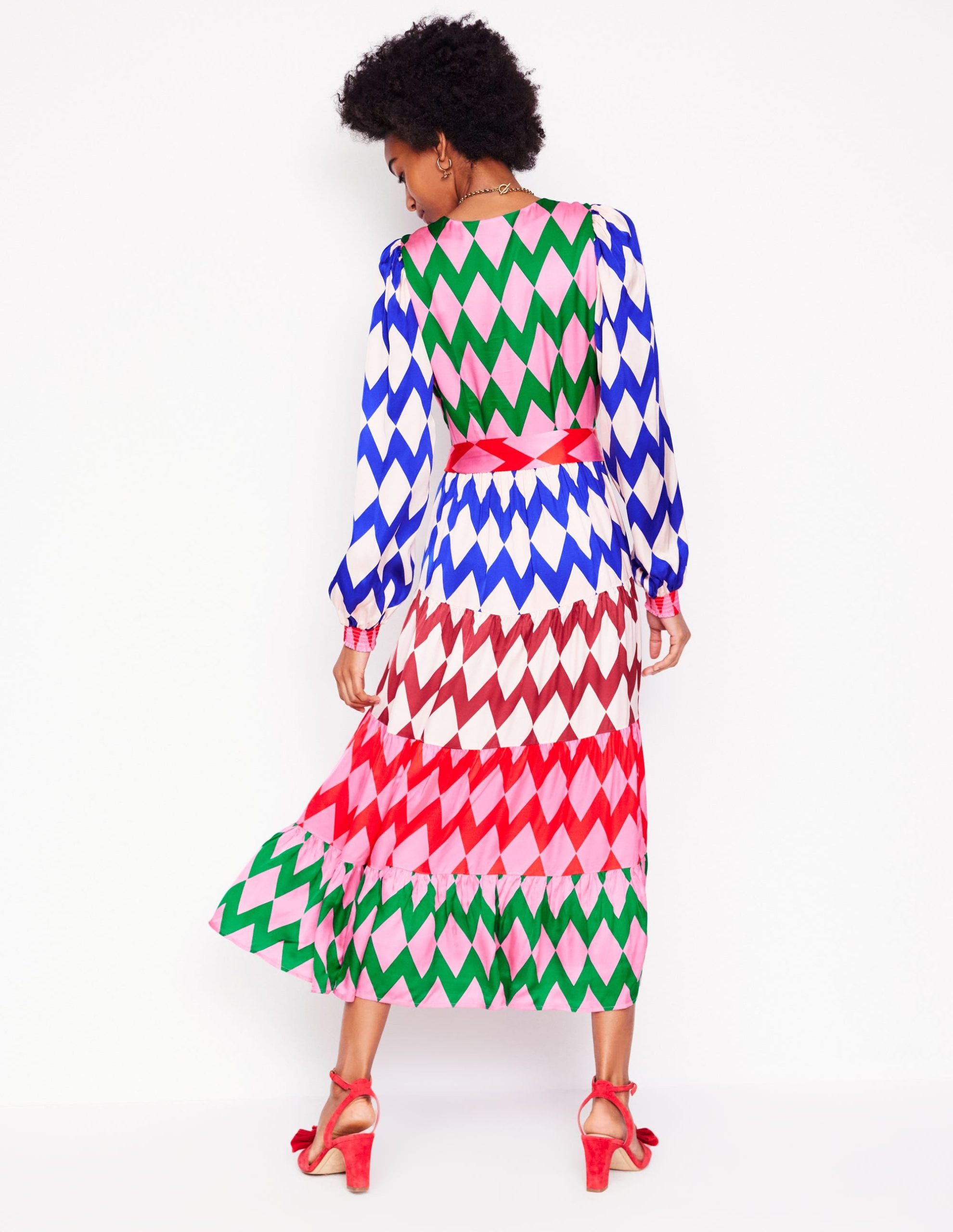 V-Neck Tiered Dress-Multi. Diamond Stripe - Image 4