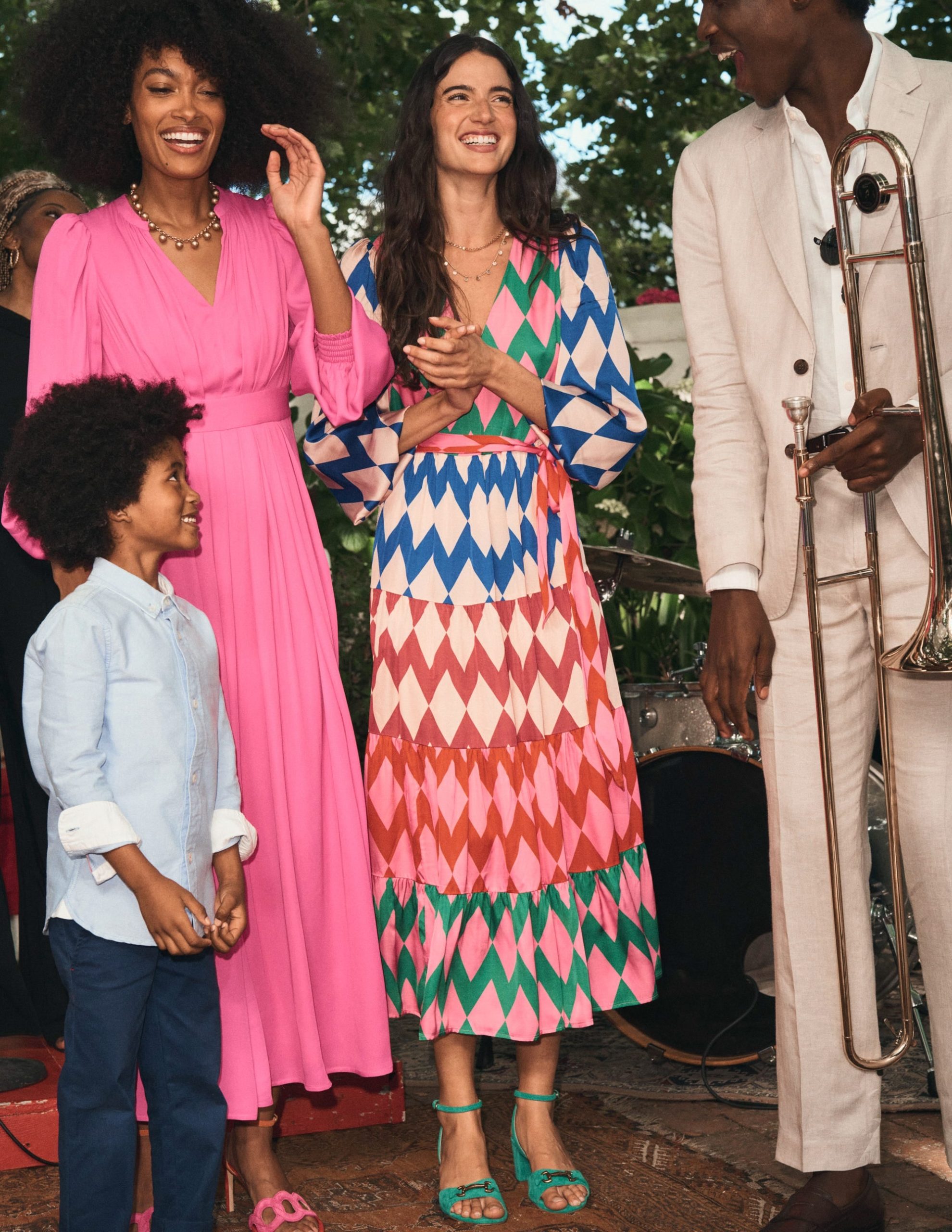 V-Neck Tiered Dress-Multi. Diamond Stripe - Image 2