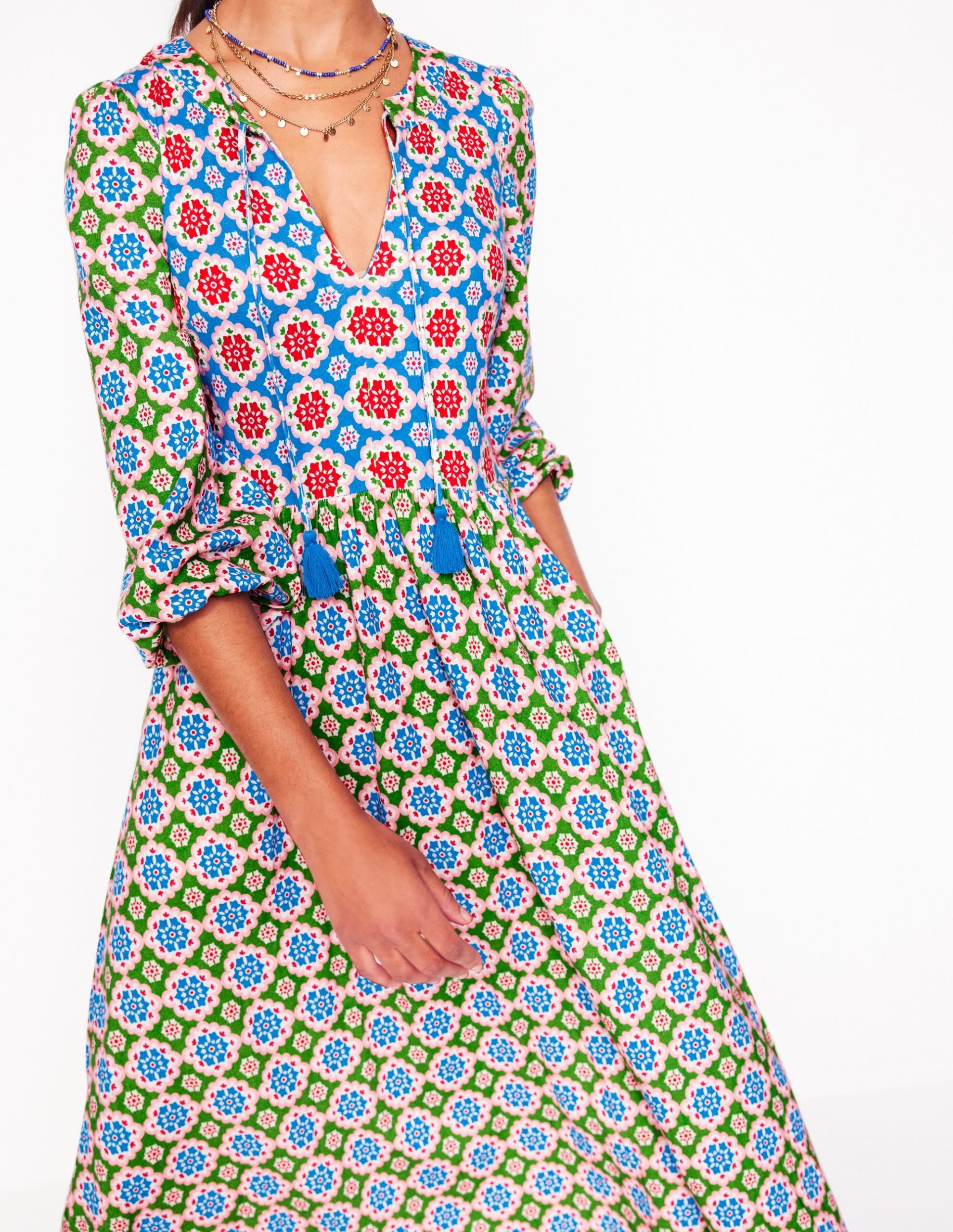 Notch Neck Midi Dress-Multi. Bloom Geo - Image 3