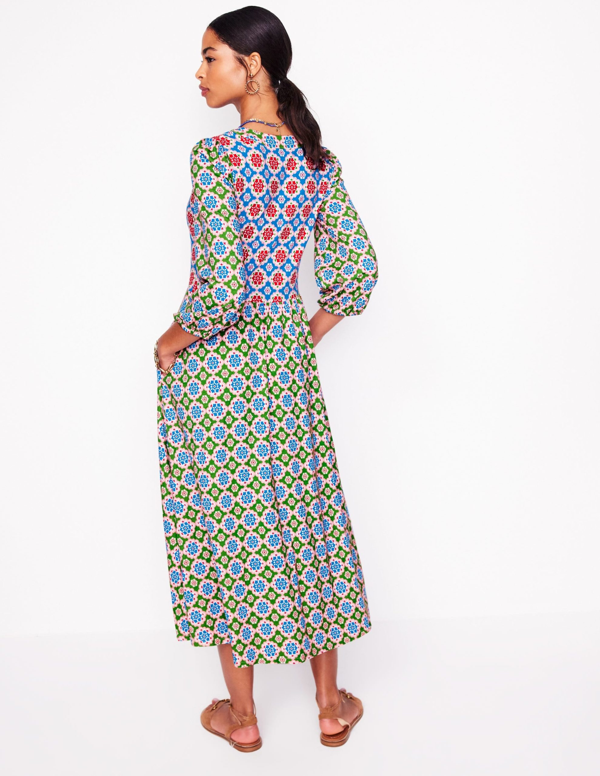 Notch Neck Midi Dress-Multi. Bloom Geo - Image 4