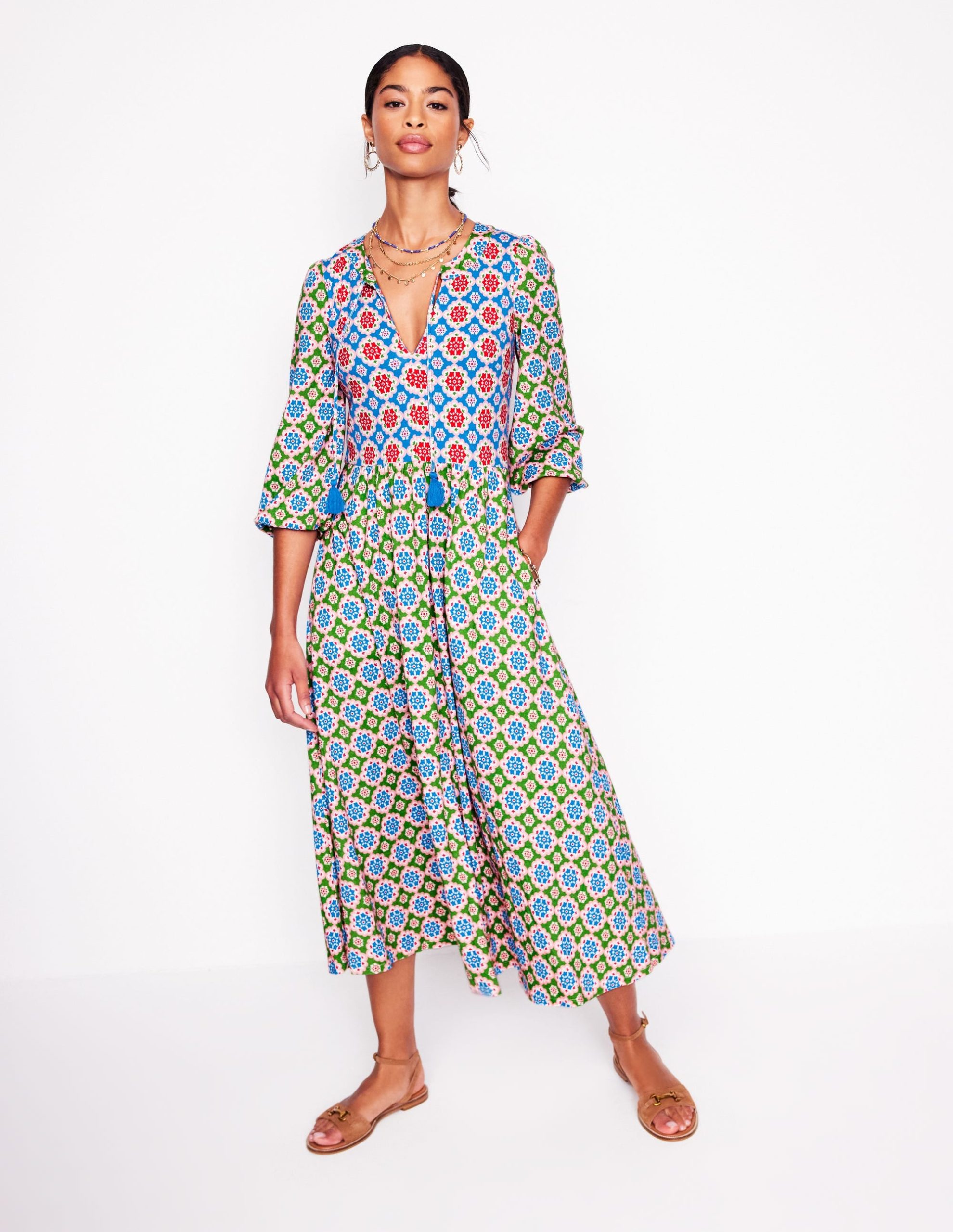 Notch Neck Midi Dress-Multi. Bloom Geo - Image 5