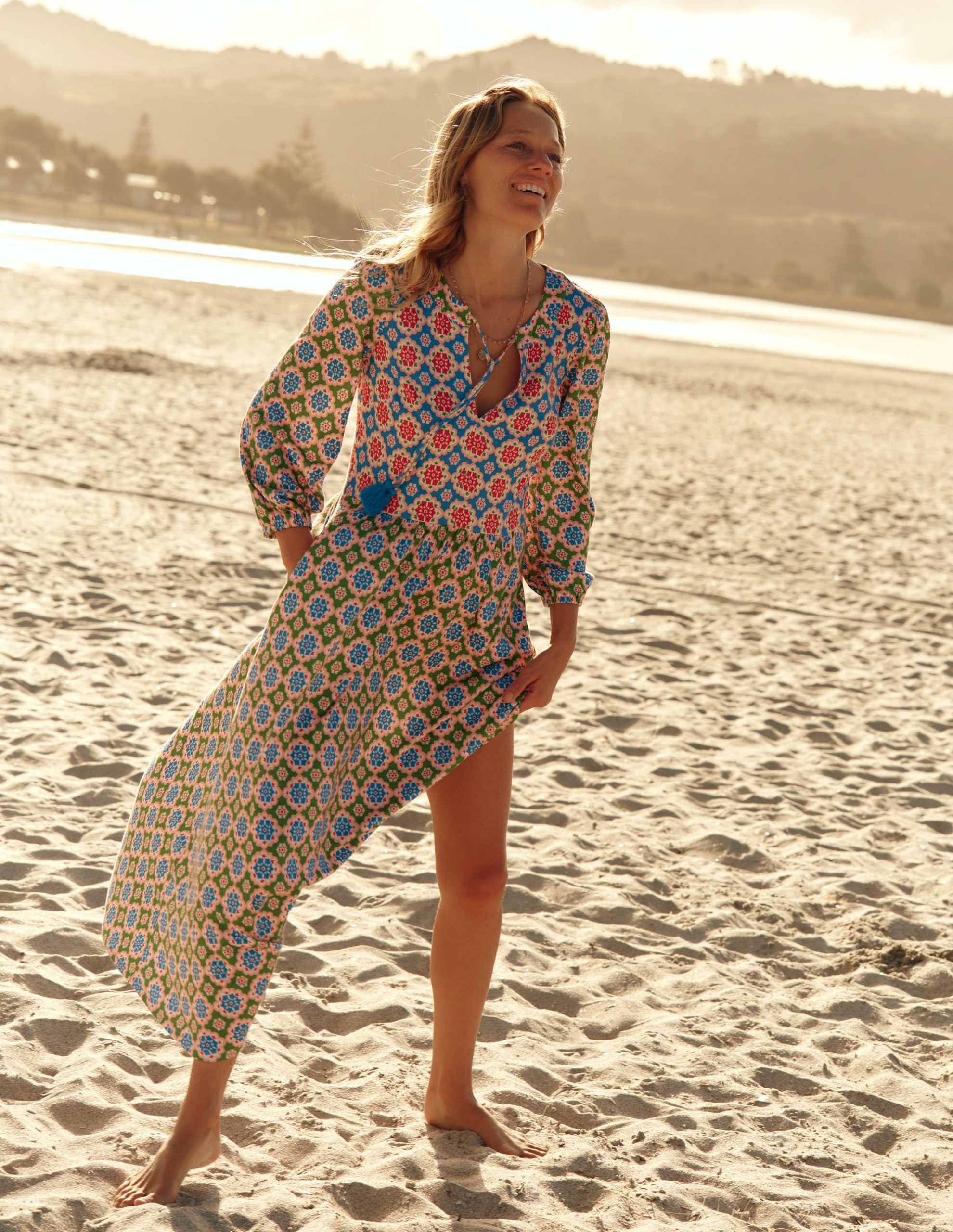 Notch Neck Midi Dress-Multi. Bloom Geo - Image 2