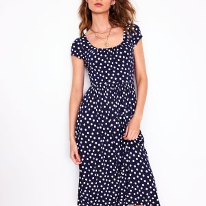 Samantha Scoop Jersey Dress-French Navy. Painted Dot