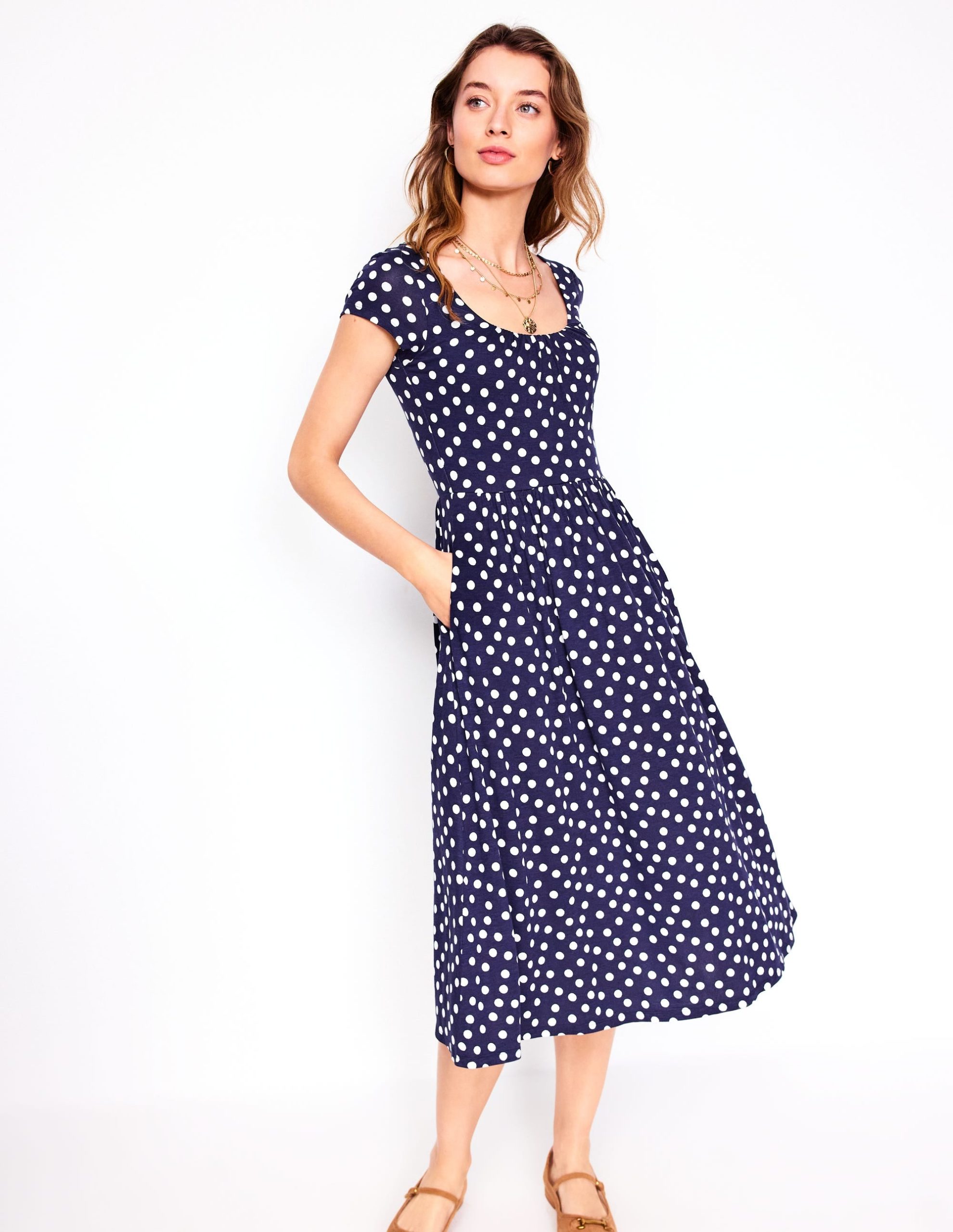 Samantha Scoop Jersey Dress-French Navy. Painted Dot - Image 4