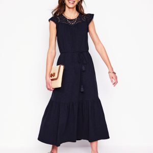 Juliet Broderie Midi Dress-Navy