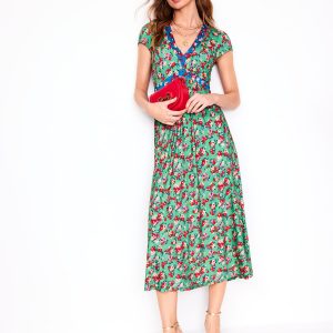 Bias Cut Jersey Midi Dress-Jade. Painterly Posy