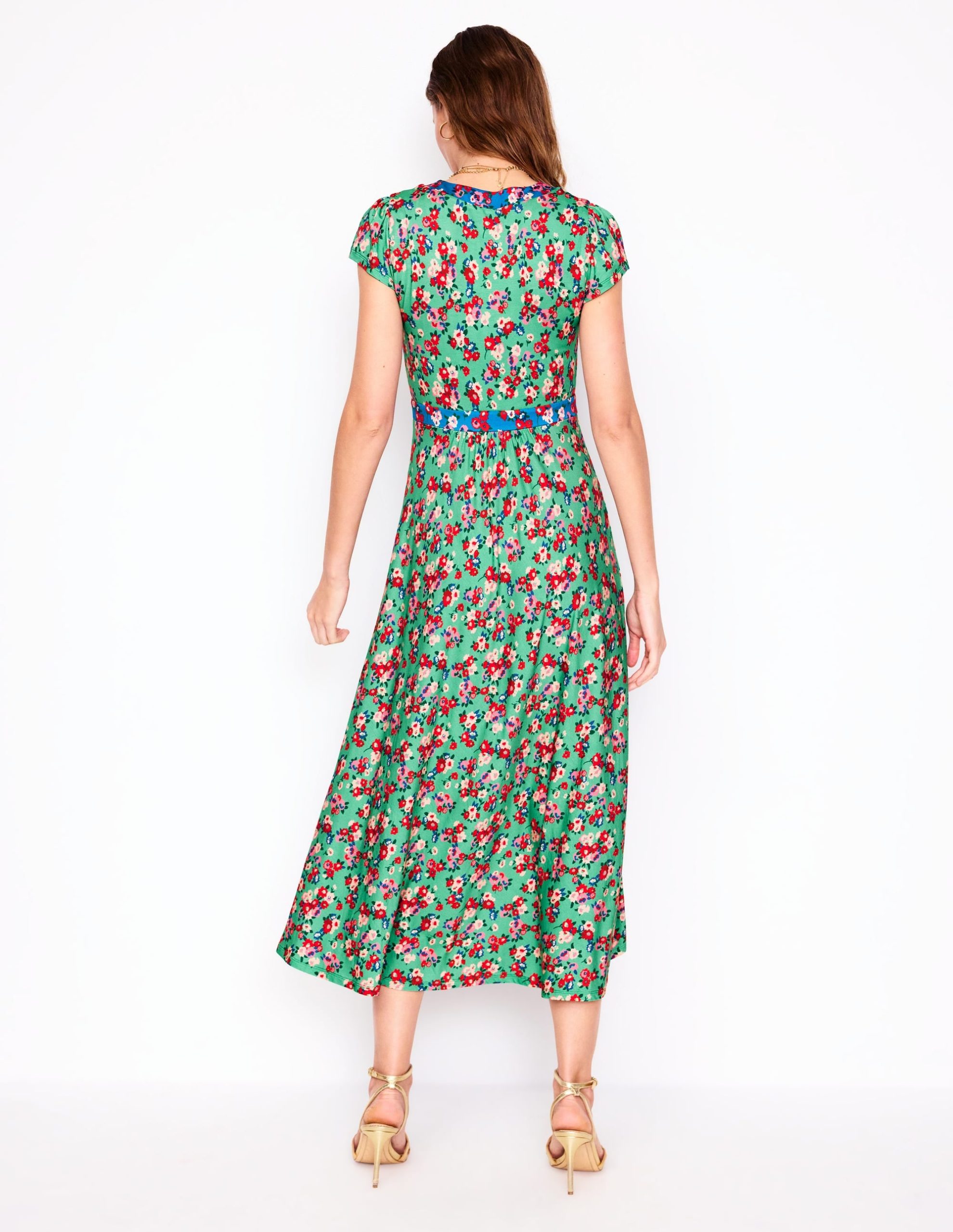 Bias Cut Jersey Midi Dress-Jade. Painterly Posy - Image 3