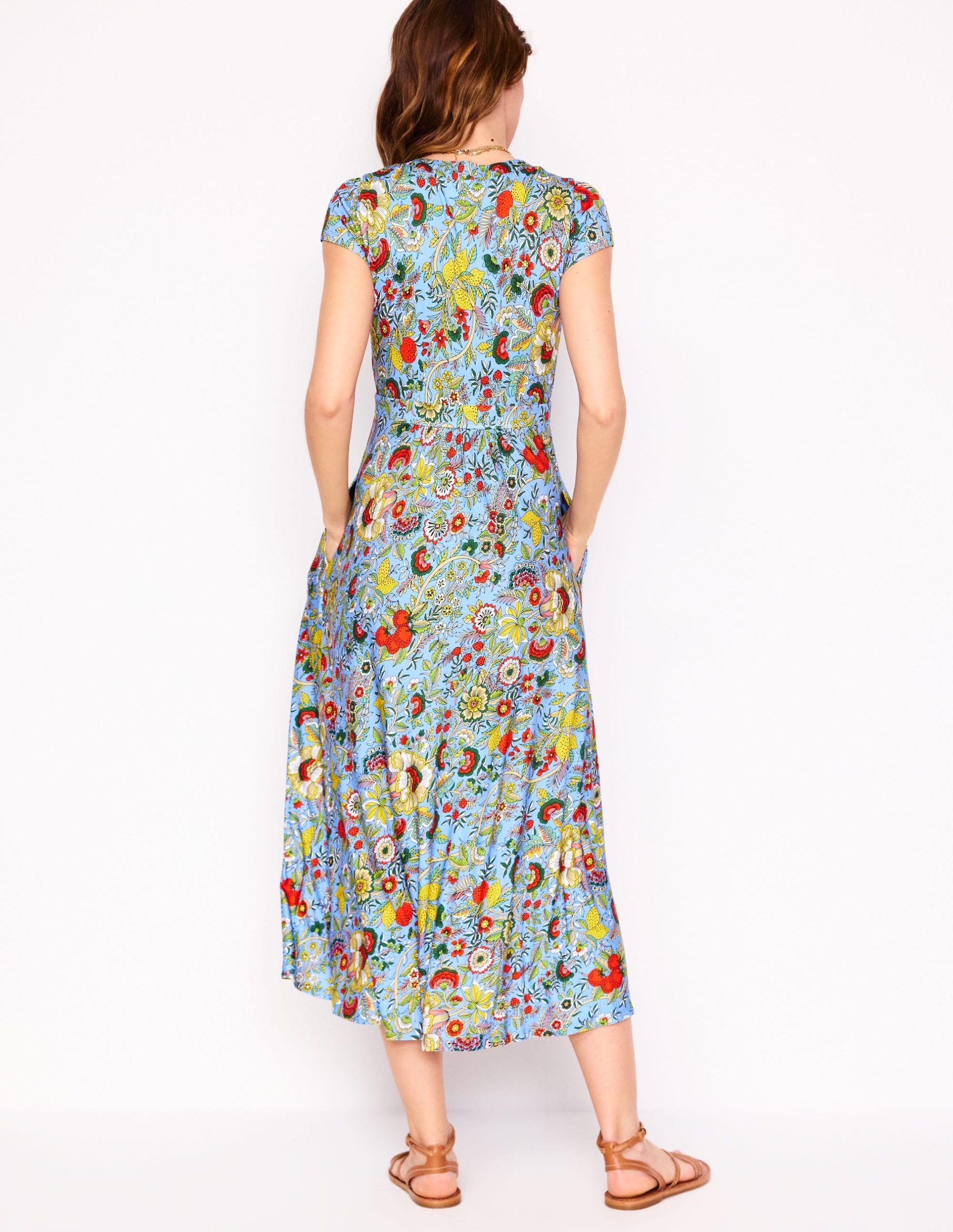 Bias Cut Jersey Midi Dress-Multi. Citrus Vine - Image 3