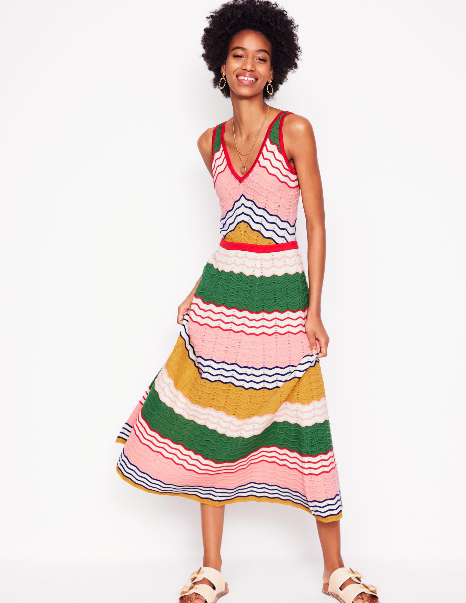 V-Neck Maxi Knitted Dress-Multi Stripe - Image 4