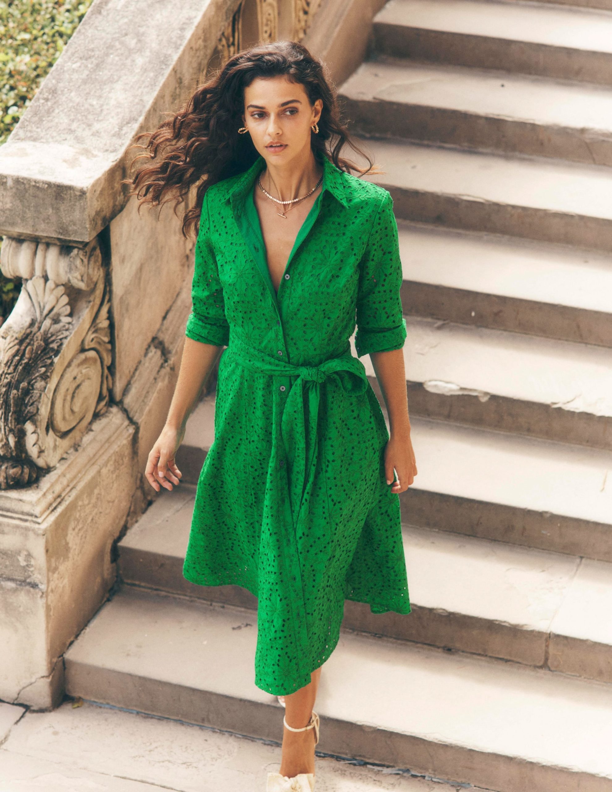 Amy Broderie Midi Shirt Dress-Rich Emerald - Image 5