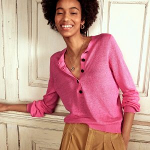 Liv Henley Linen Sweater-Pink Rose