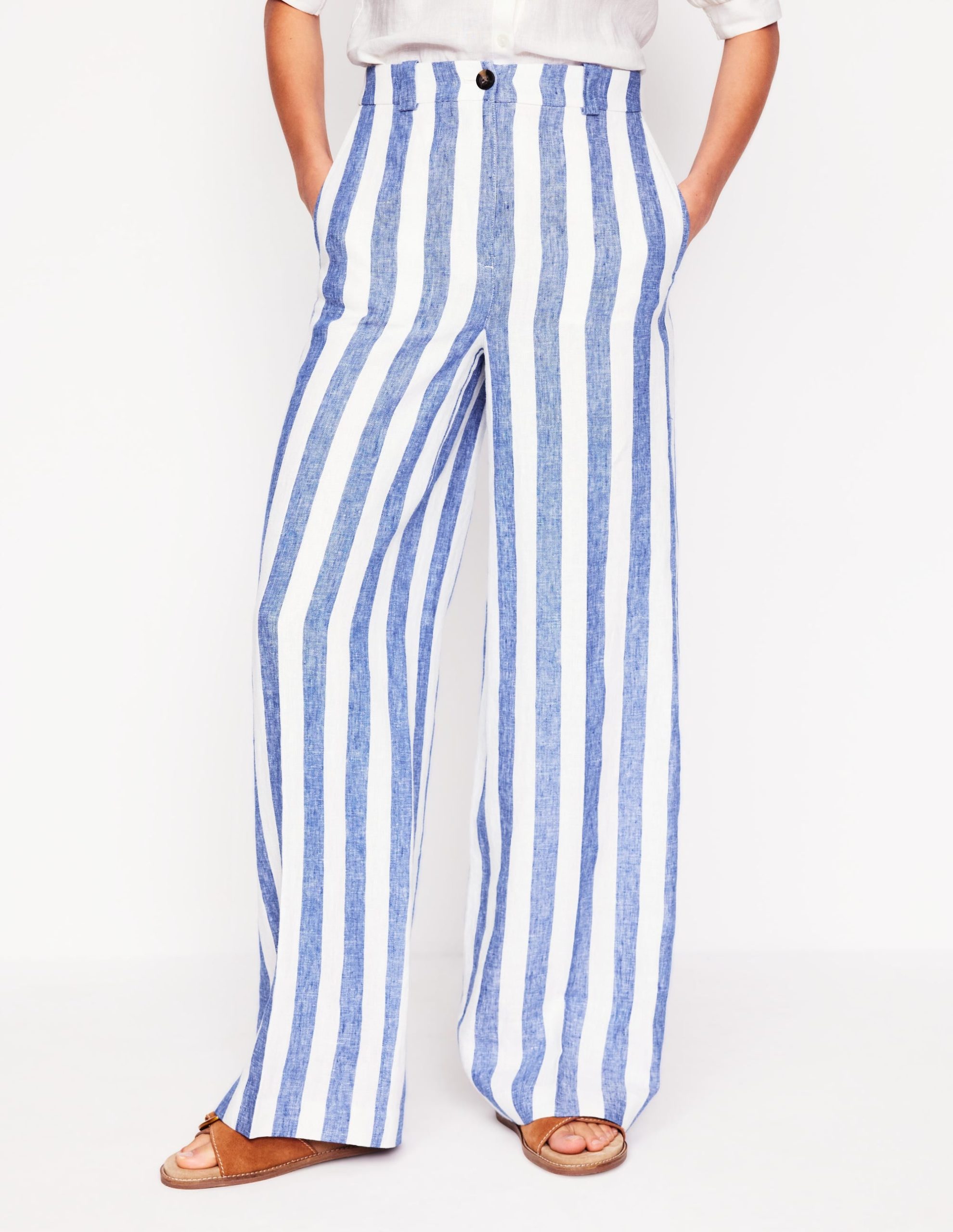 Westbourne Linen Pants-Bright Blue Stripe - Image 4