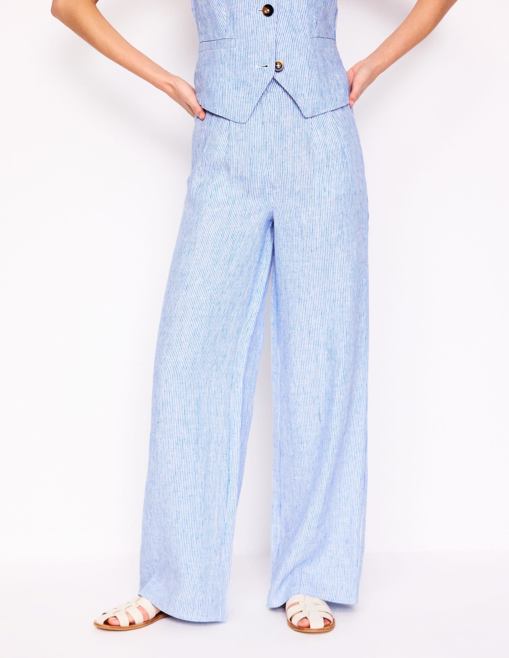 Dulwich Linen Pants-Kingfisher Blue Fine Stripe - Image 5