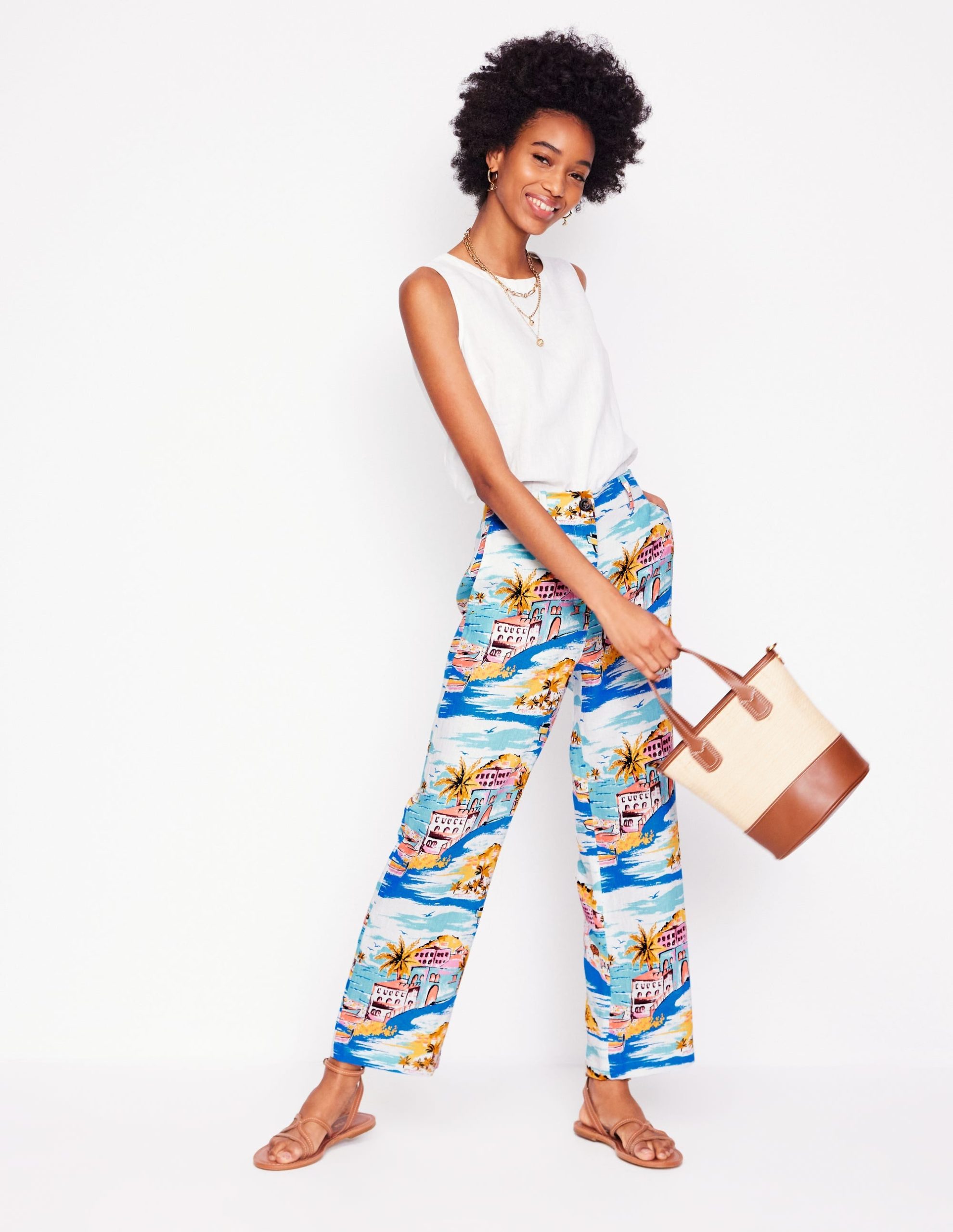 Westbourne Crop Linen Pants-Multi. Paradise Bay