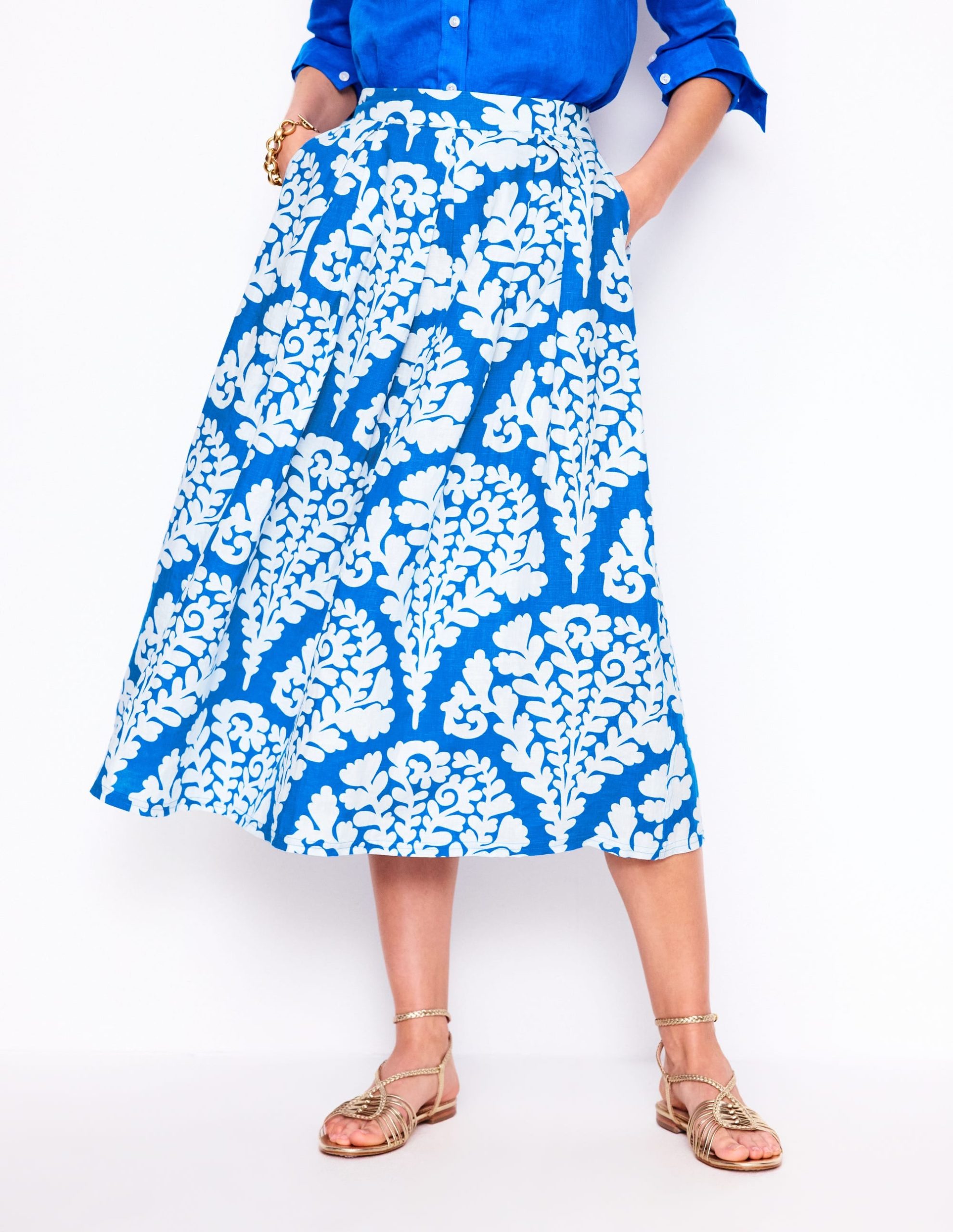 Verity Linen Midi Skirt-Cerulean Blue. Blossomy - Image 3