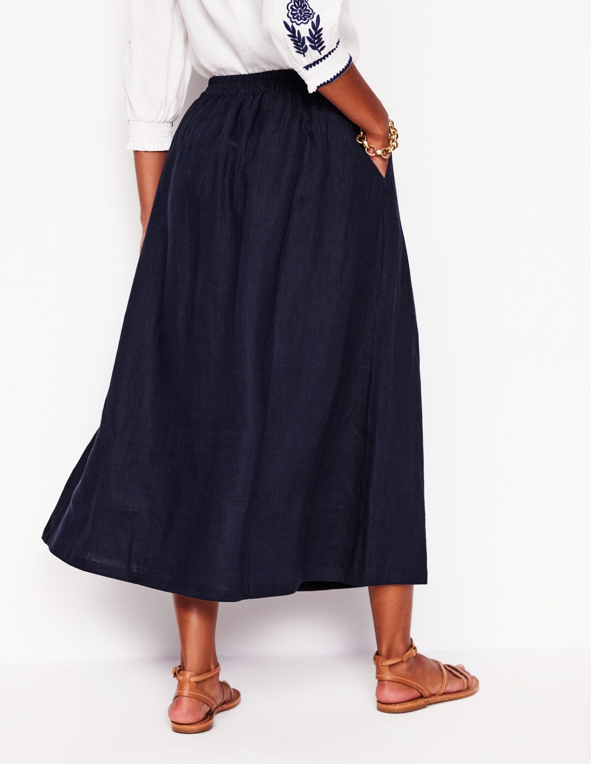 Verity Linen Midi Skirt-Navy - Image 3