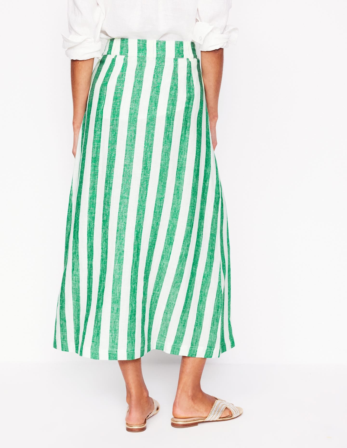 Thomasina Linen Midi Skirt-Rich Emerald Stripe - Image 3