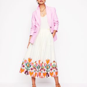 Verity Embroidered Linen Skirt-Ivory
