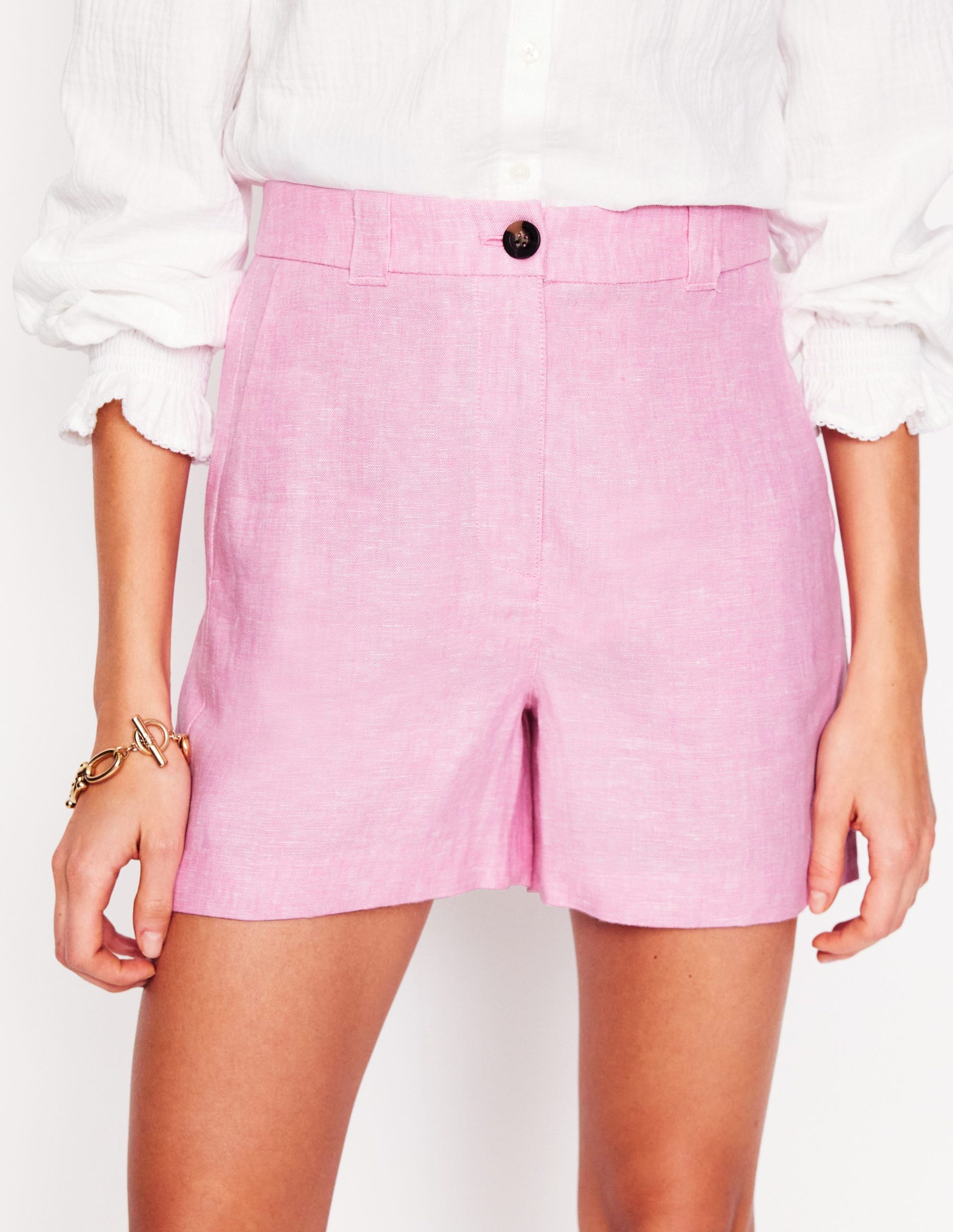 Westbourne Linen Shorts-Meadowsweet Pink Chambray - Image 4