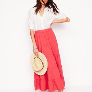 Nadia Double Cloth Maxi Skirt-Jam Red