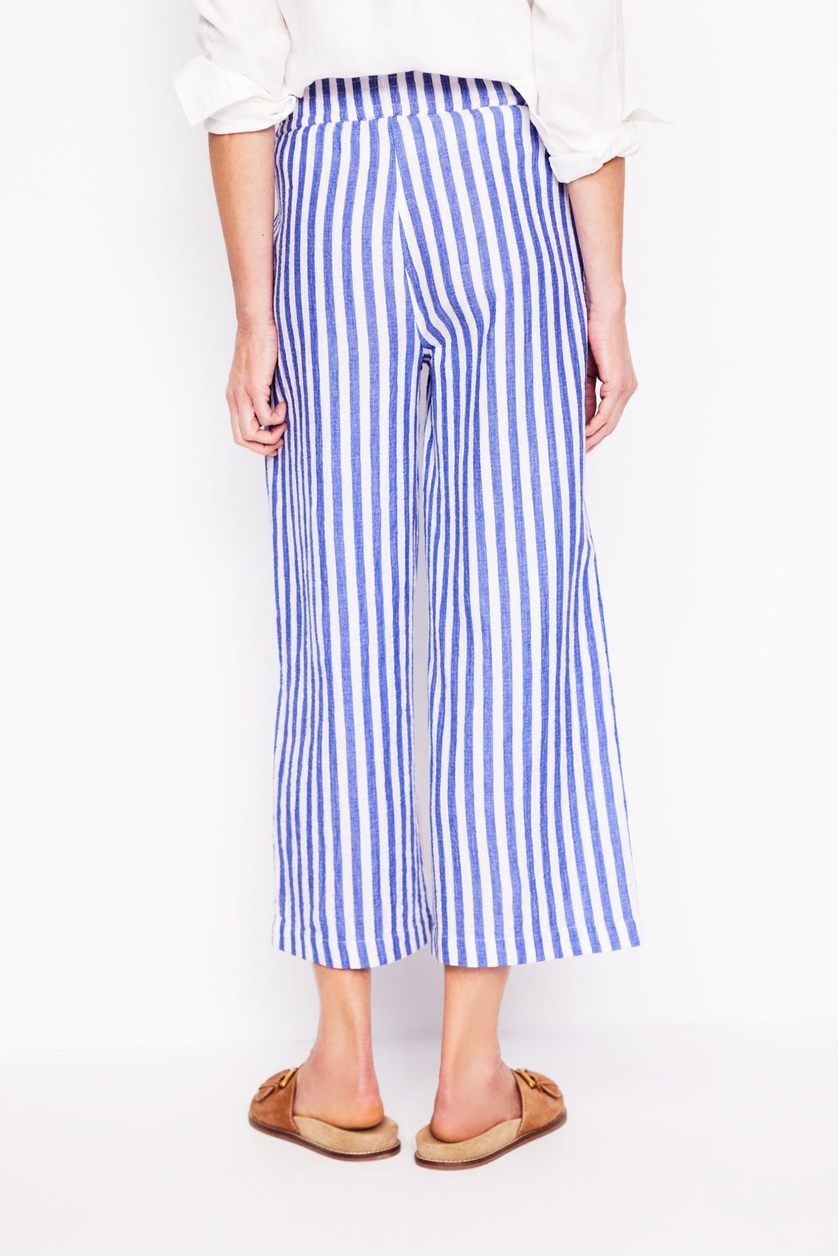 Cropped Double Cloth Pants-Bright Blue Stripe - Image 4