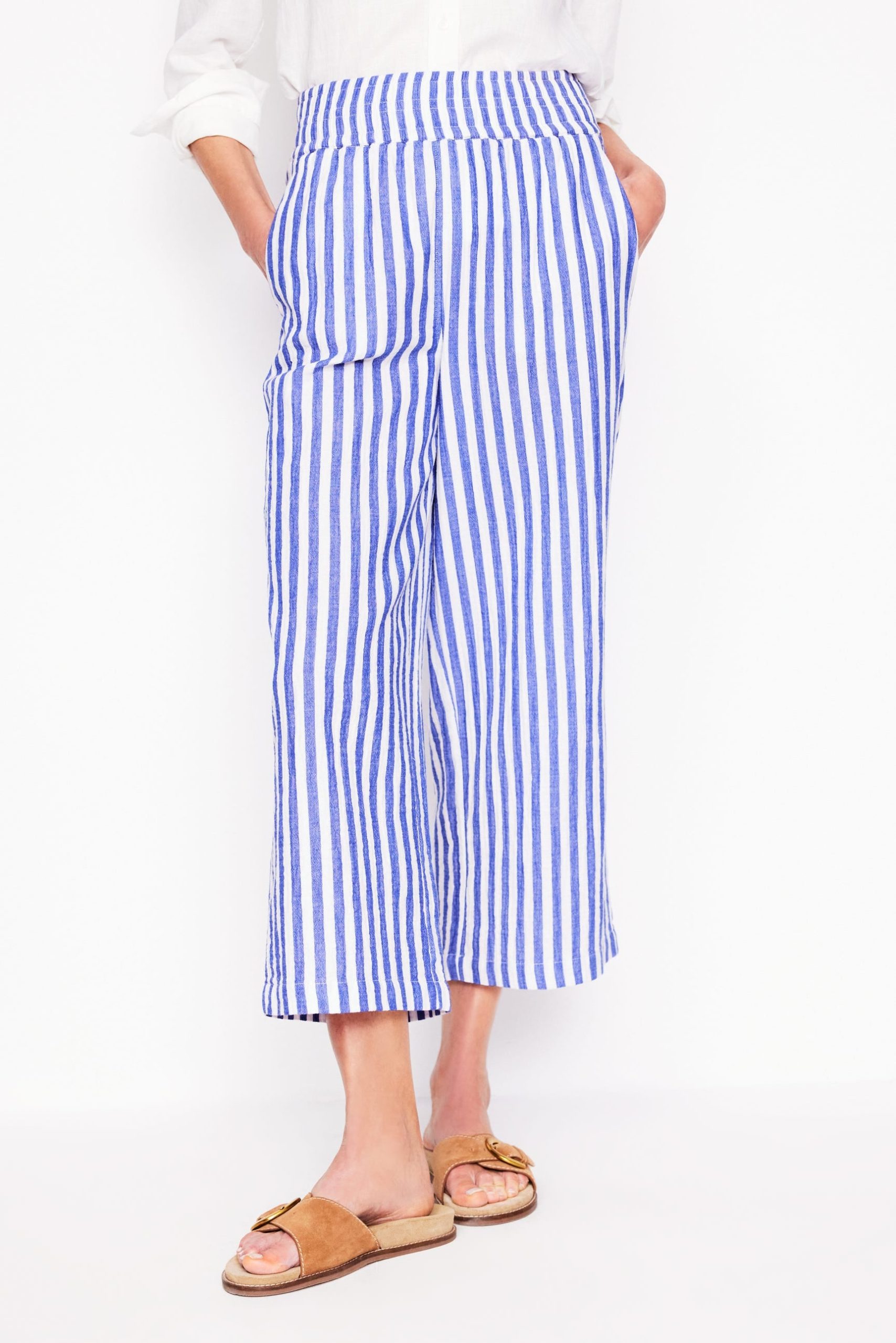 Cropped Double Cloth Pants-Bright Blue Stripe - Image 5