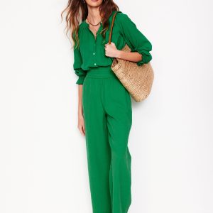 Cropped Double Cloth Pants-Sapling Green