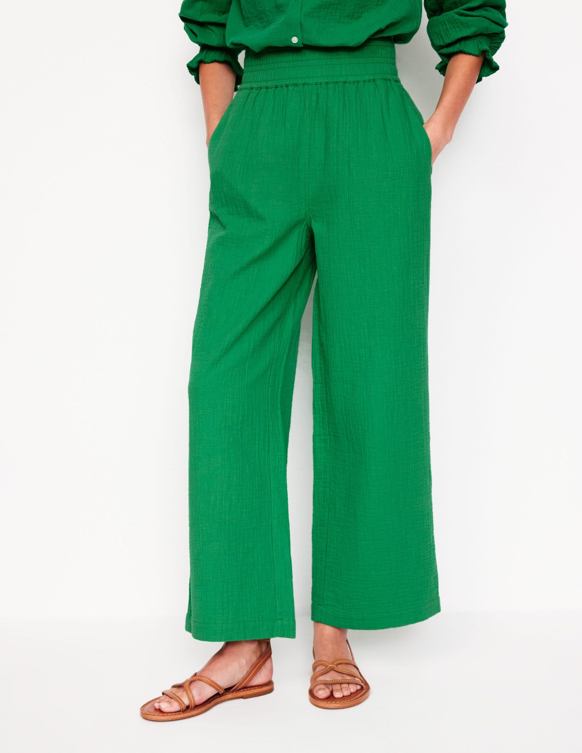 Cropped Double Cloth Pants-Sapling Green - Image 4