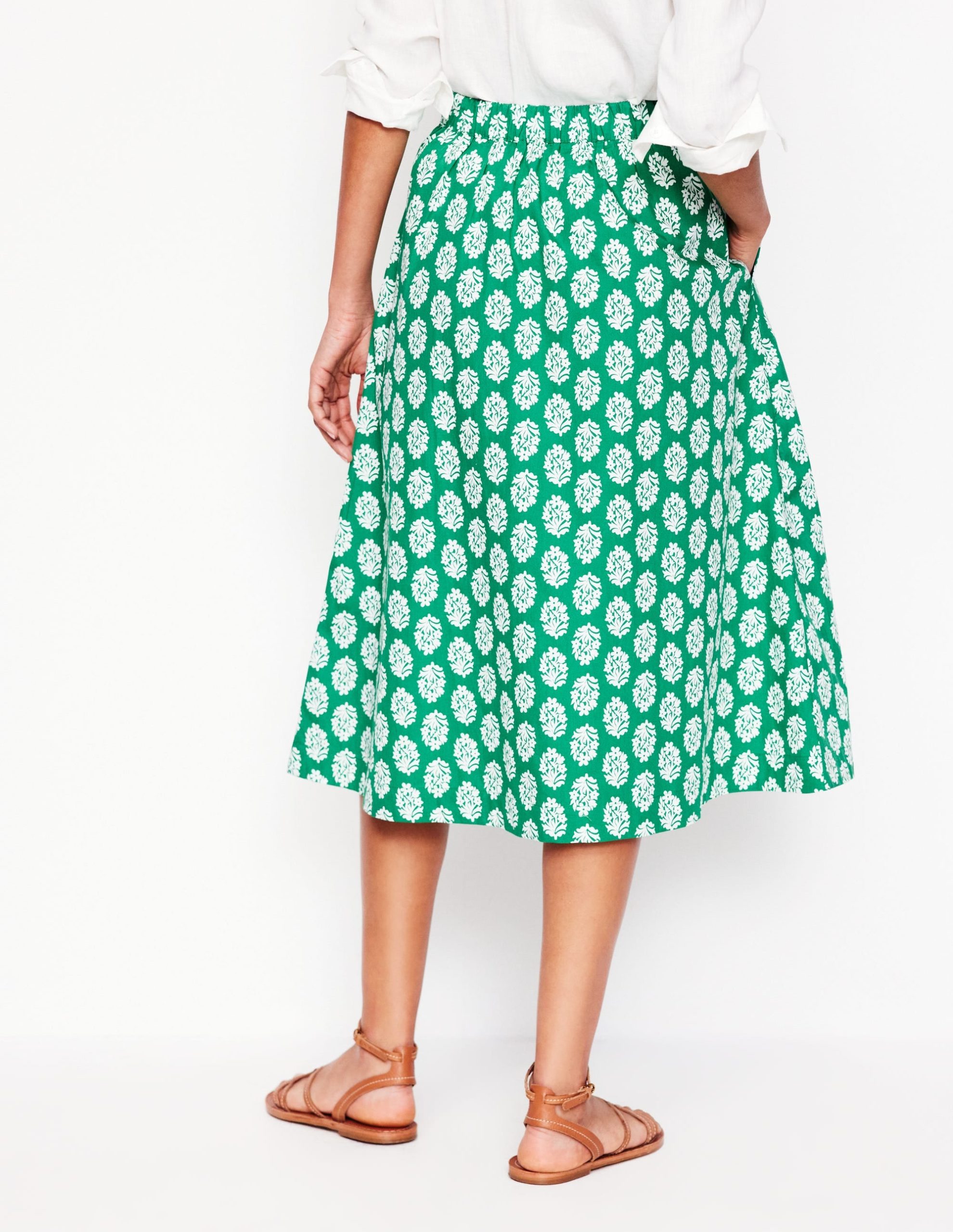 Hattie Poplin Midi Skirt-Rich Emerald. Posy Stamp - Image 3