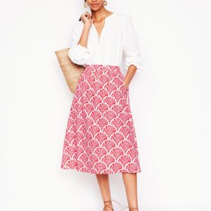 Hattie Poplin Midi Skirt-Jam Red. Blossomy