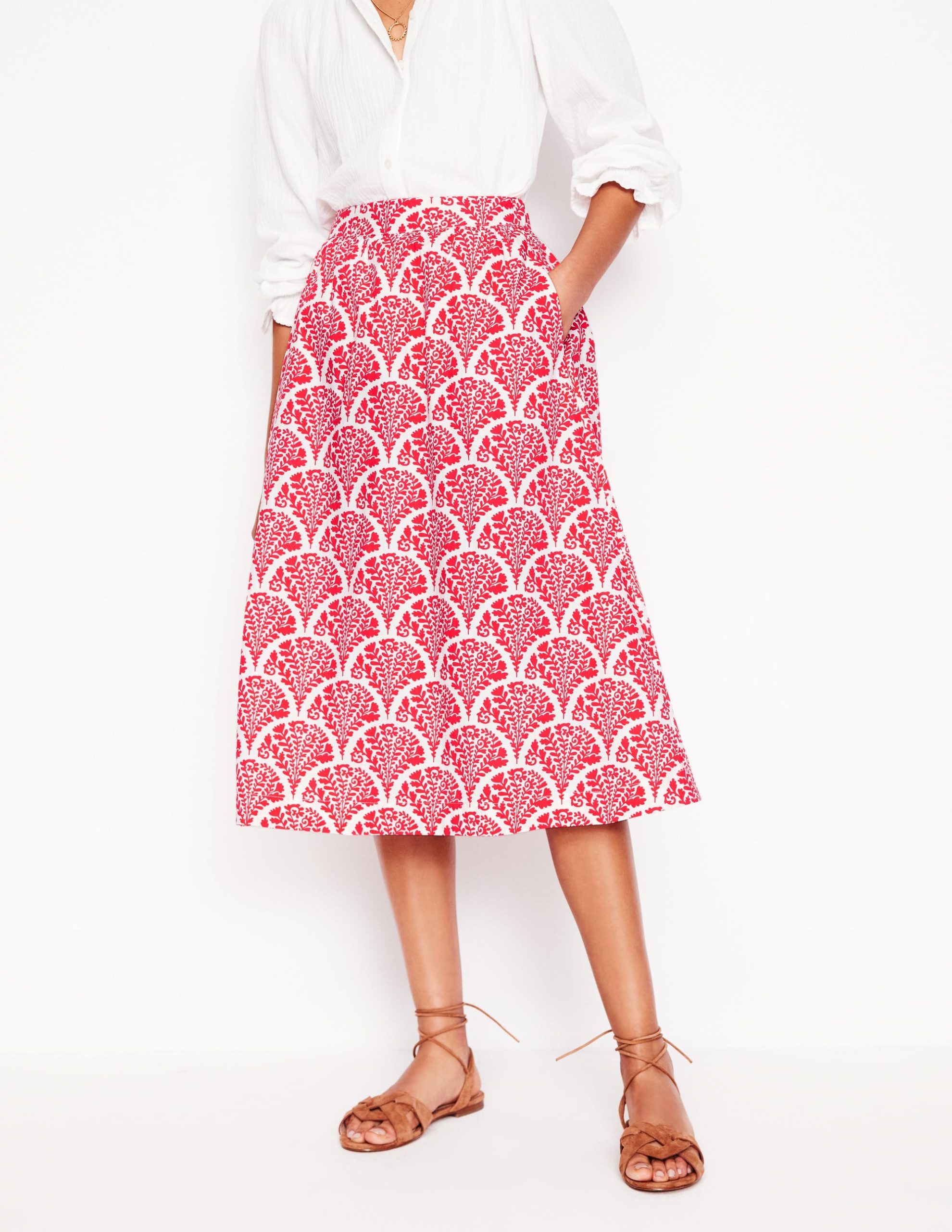 Hattie Poplin Midi Skirt-Jam Red. Blossomy - Image 4