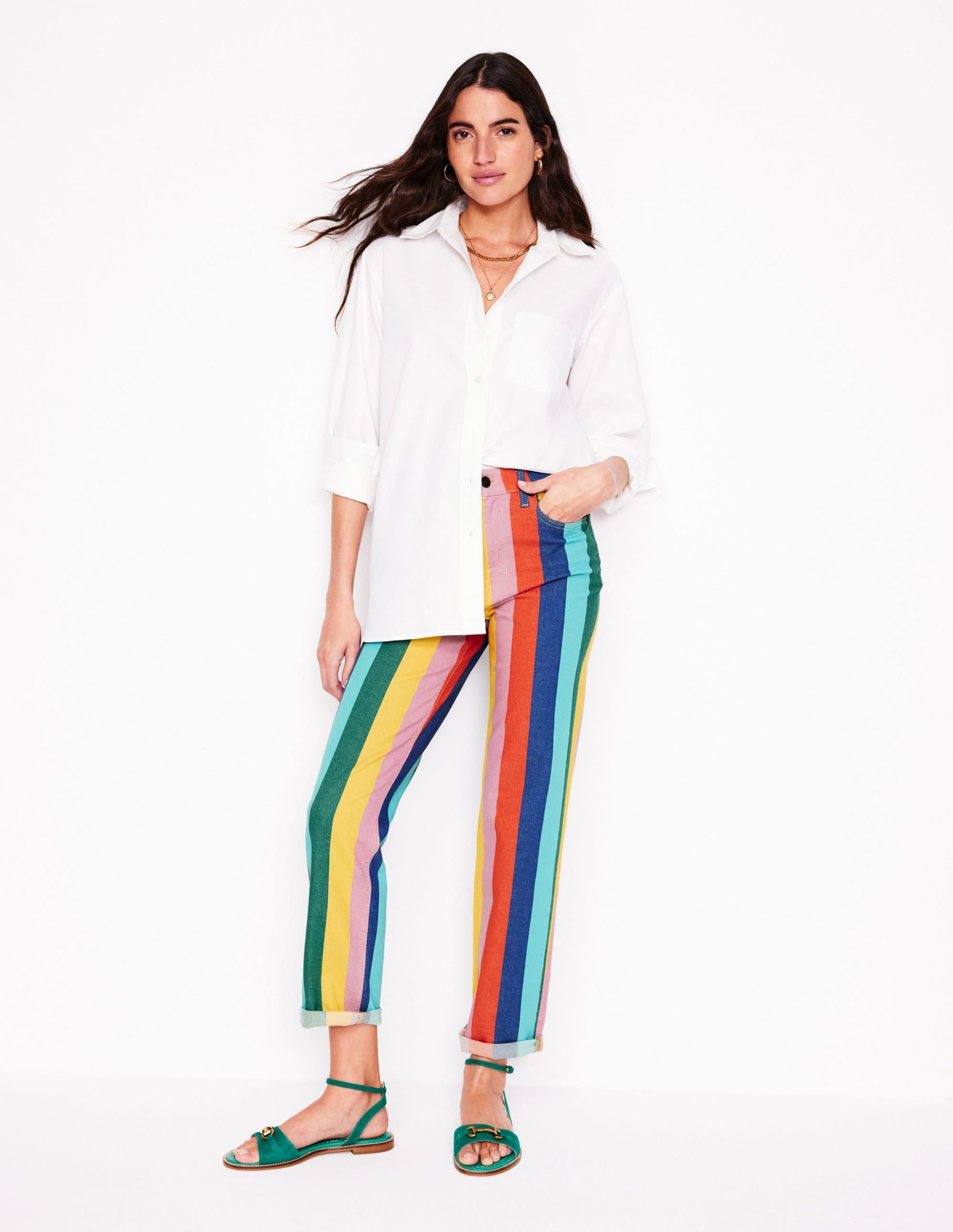 High Rise Stripe Jeans-Multi Stripe