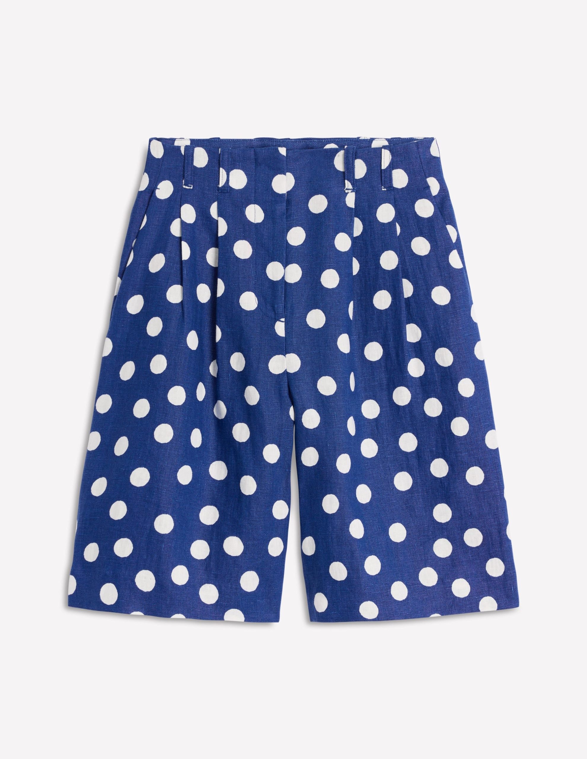Pleat Linen Wide Leg Shorts-Navy Painted Dot - Image 9
