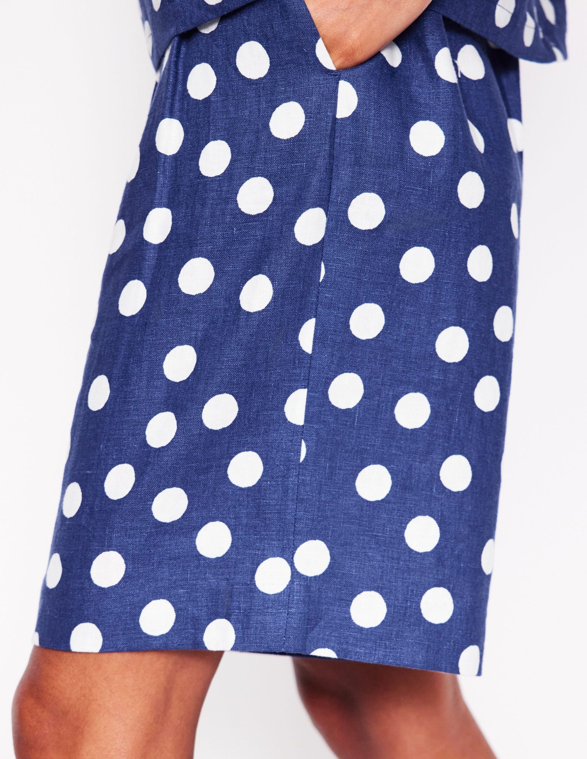 Pleat Linen Wide Leg Shorts-Navy Painted Dot - Image 4