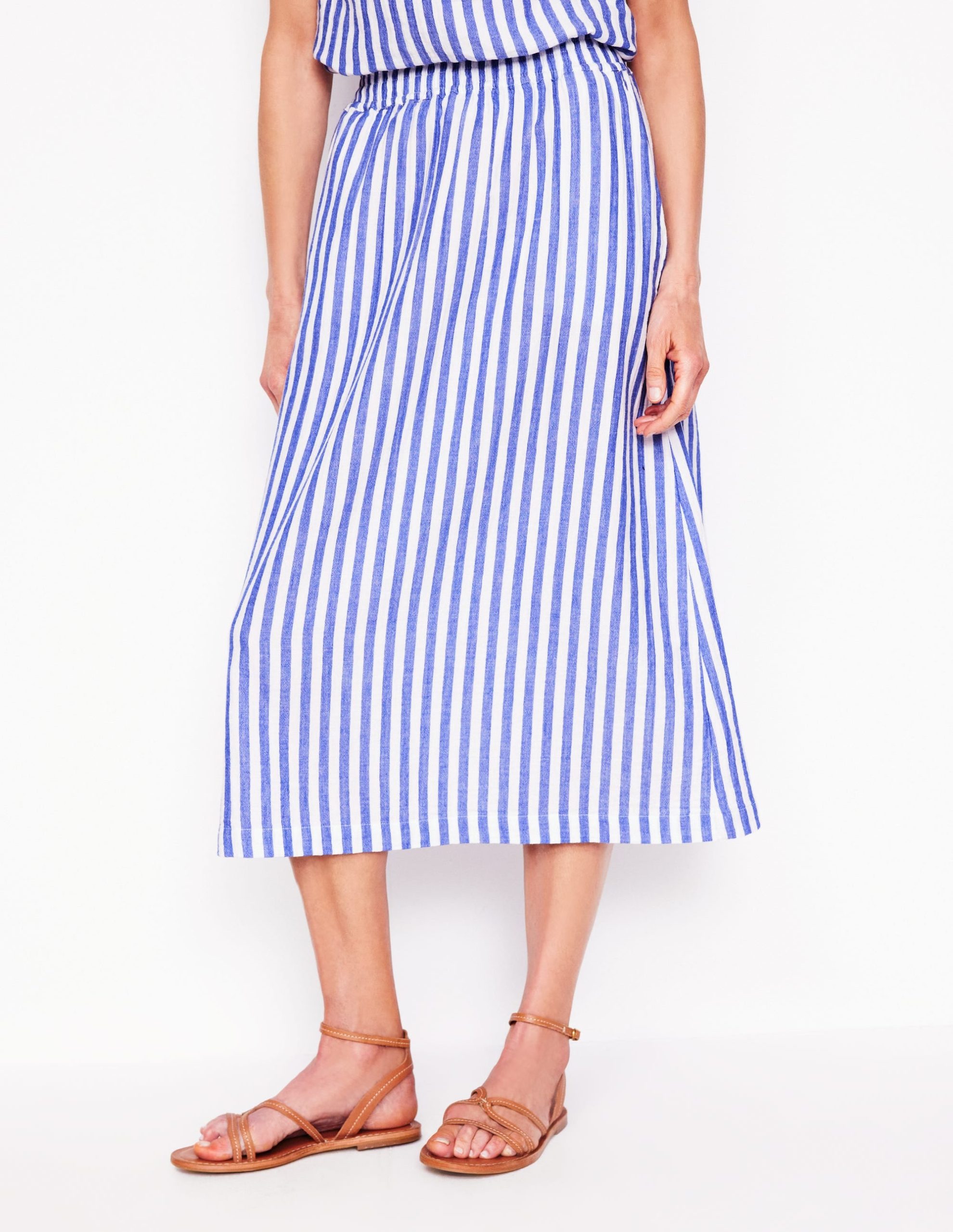Double Cloth Smocked Skirt-Bright Blue Stripe - Image 4