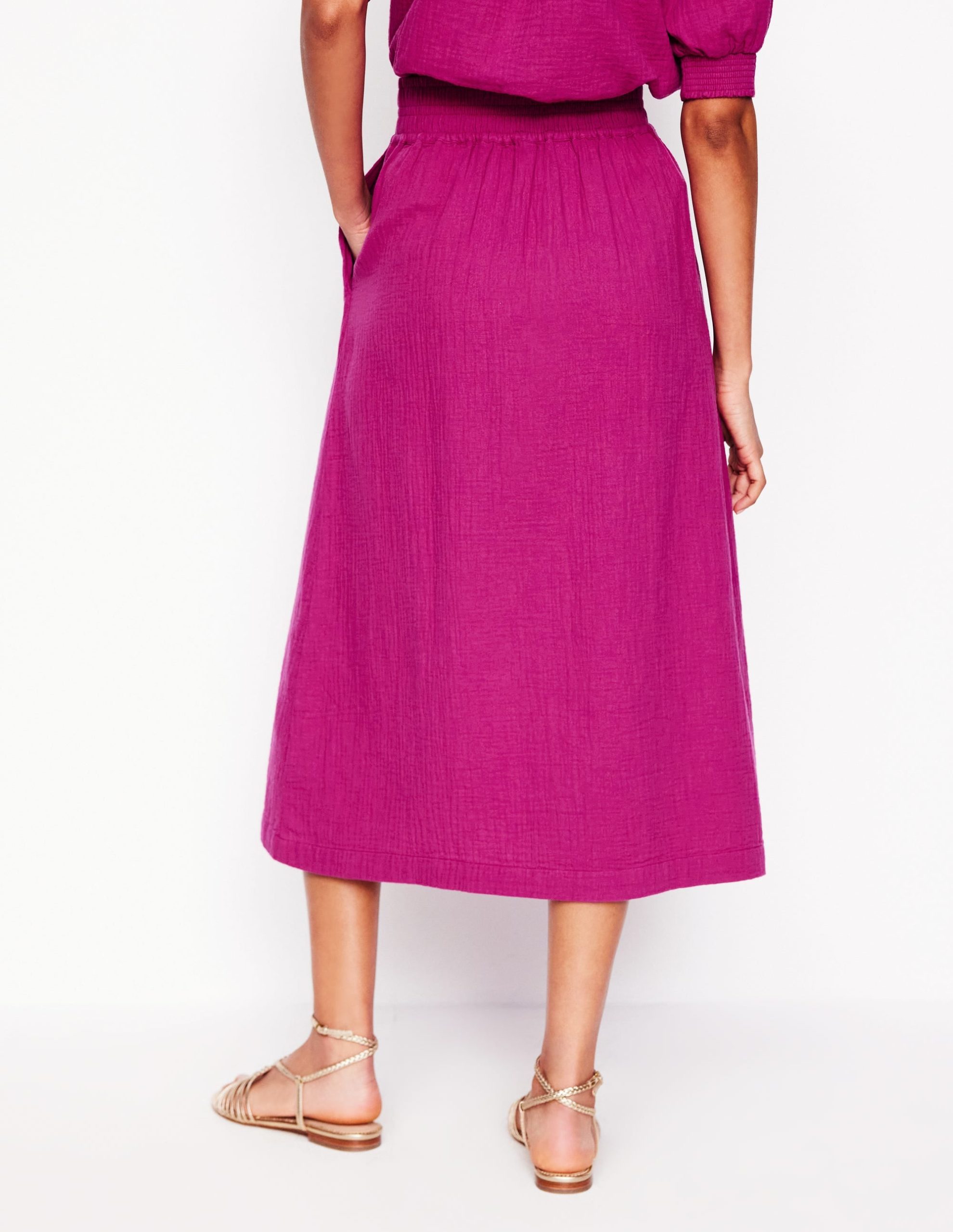 Double Cloth Smocked Skirt-Fuchsia - Image 3