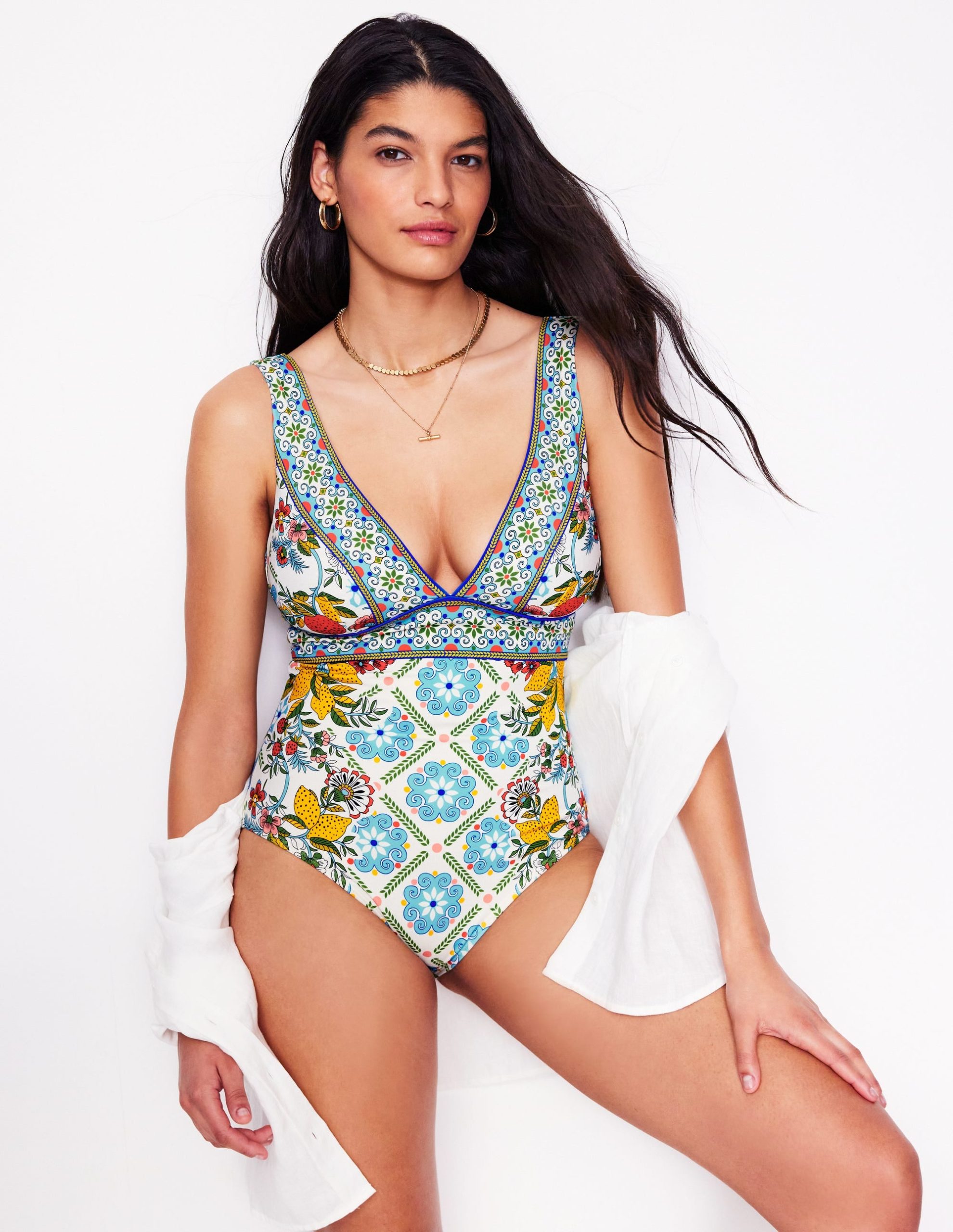 Porto V-Neck Swimsuit-Multi. Citrus Vine Tile - Image 5