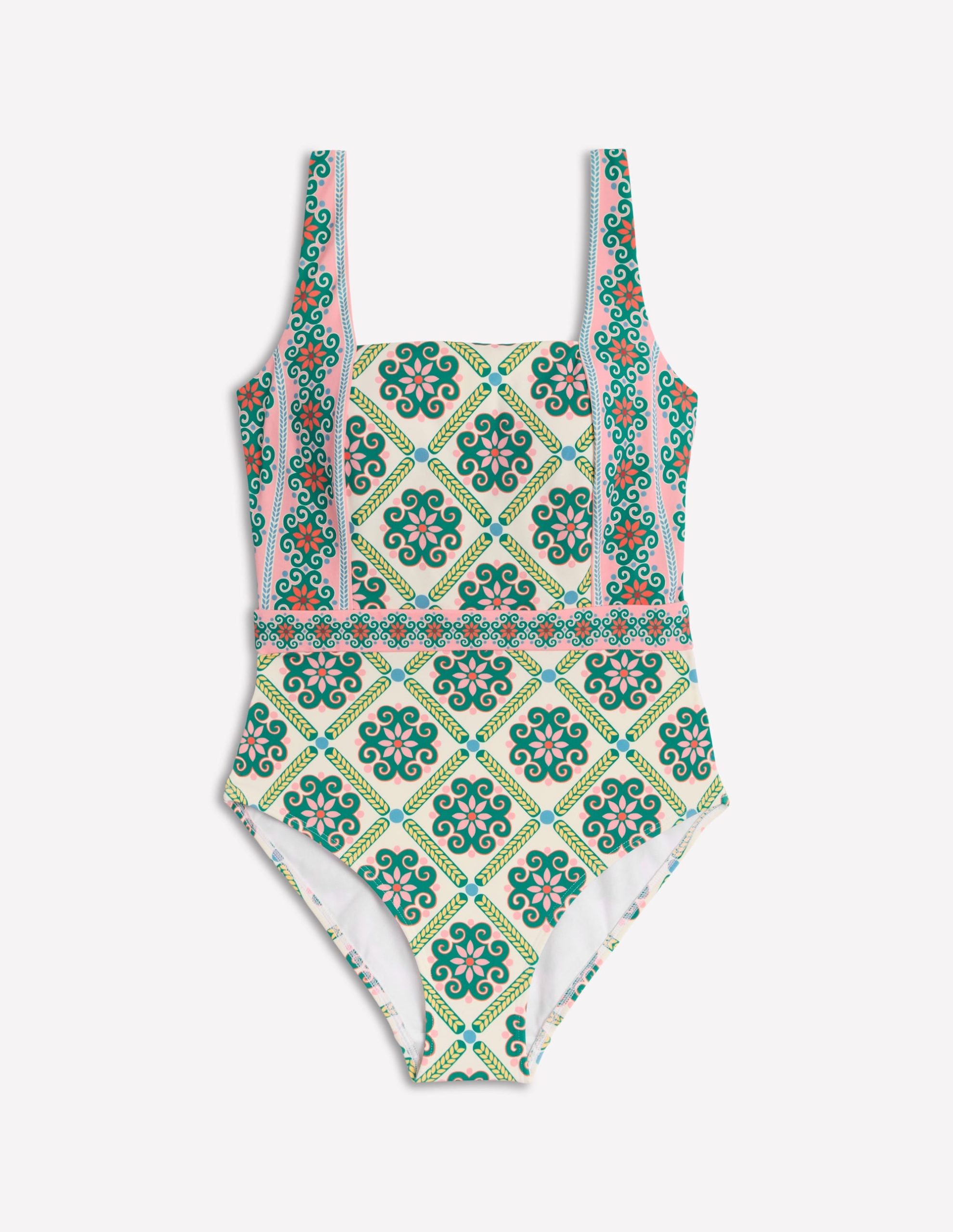 Lefkada Square Neck Swimsuit-Rich Emerald. Baroque Tile - Image 5