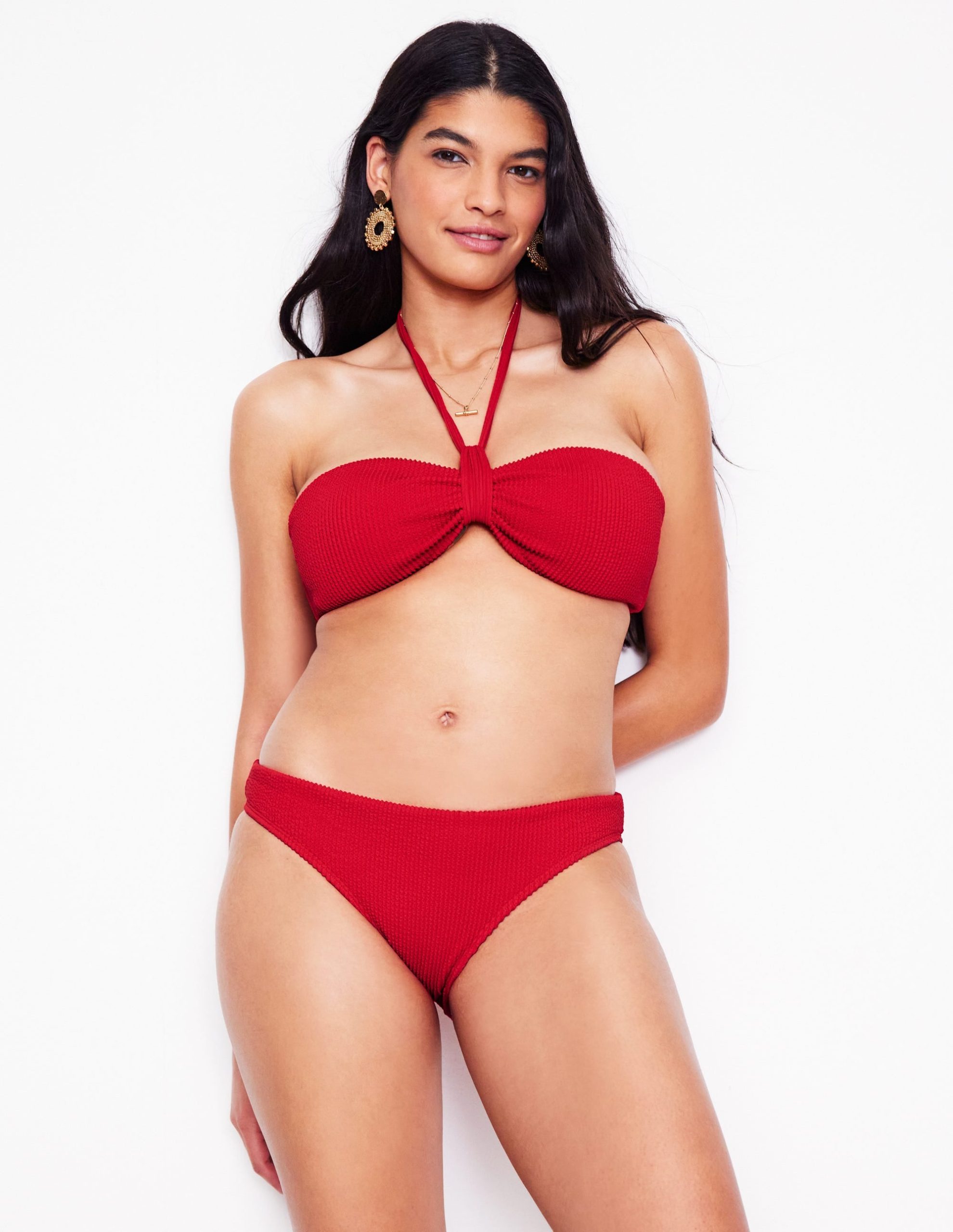 Crinkle Texture Bikini Bottoms-Tulip Red - Image 2