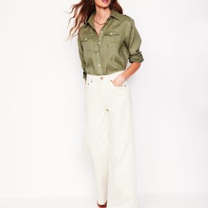 Longline Linen Safari Shirt-Larch Green