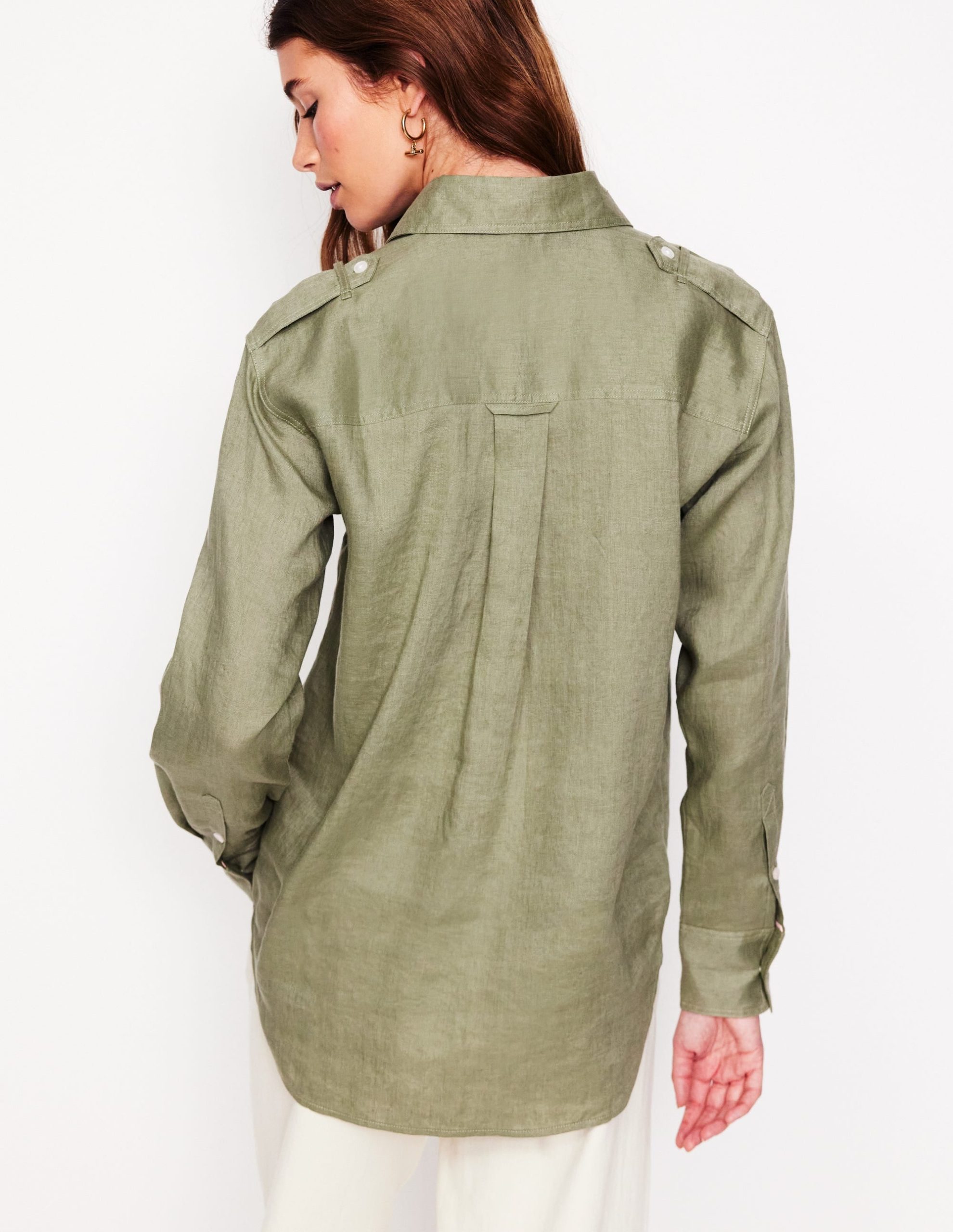 Longline Linen Safari Shirt-Larch Green - Image 3
