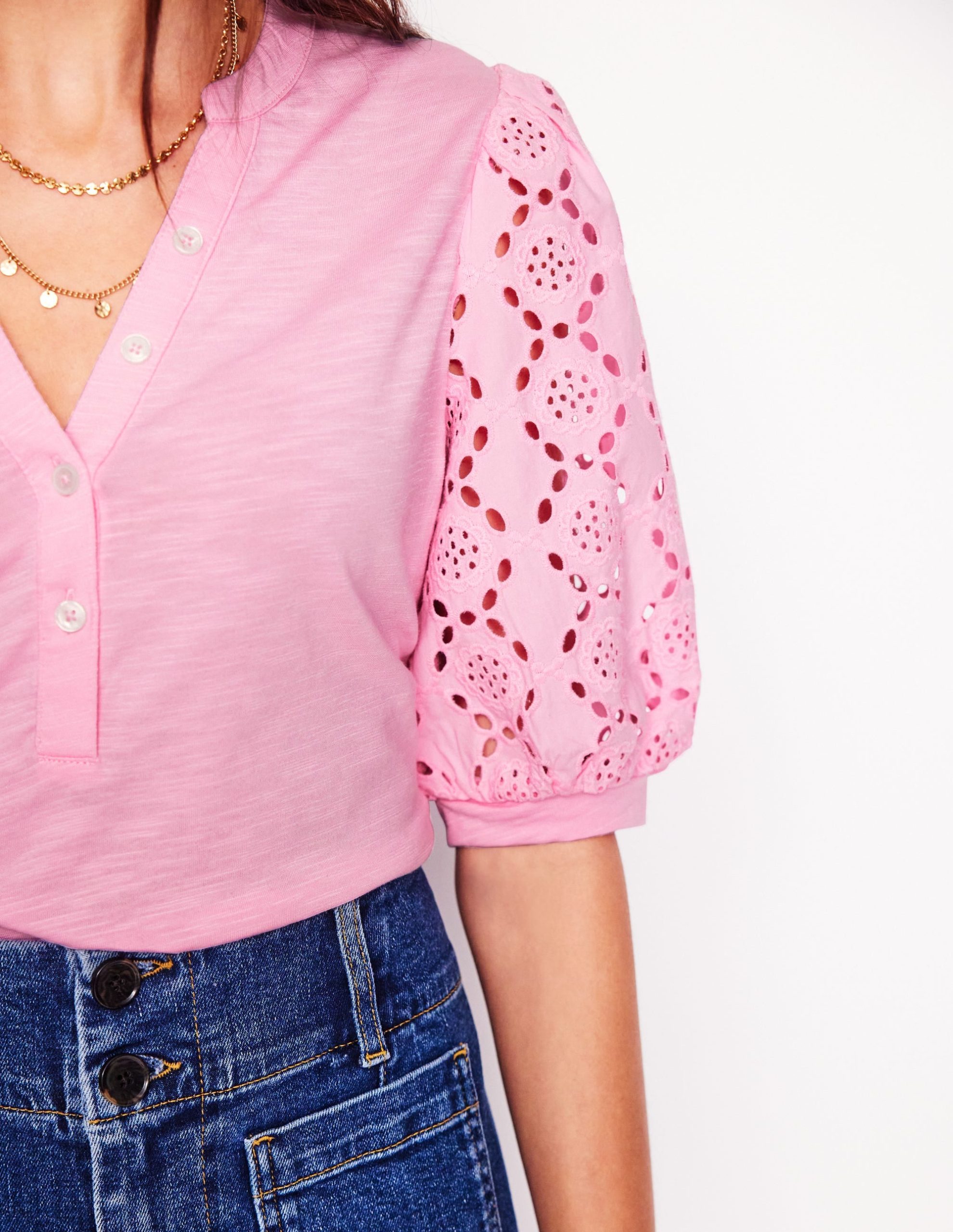 Eden Puff Sleeve Henley Top-Soft Pink - Image 3