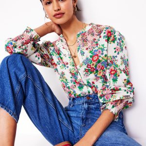 Effie Smocked Blouse-Multi. Bouquet Cluster