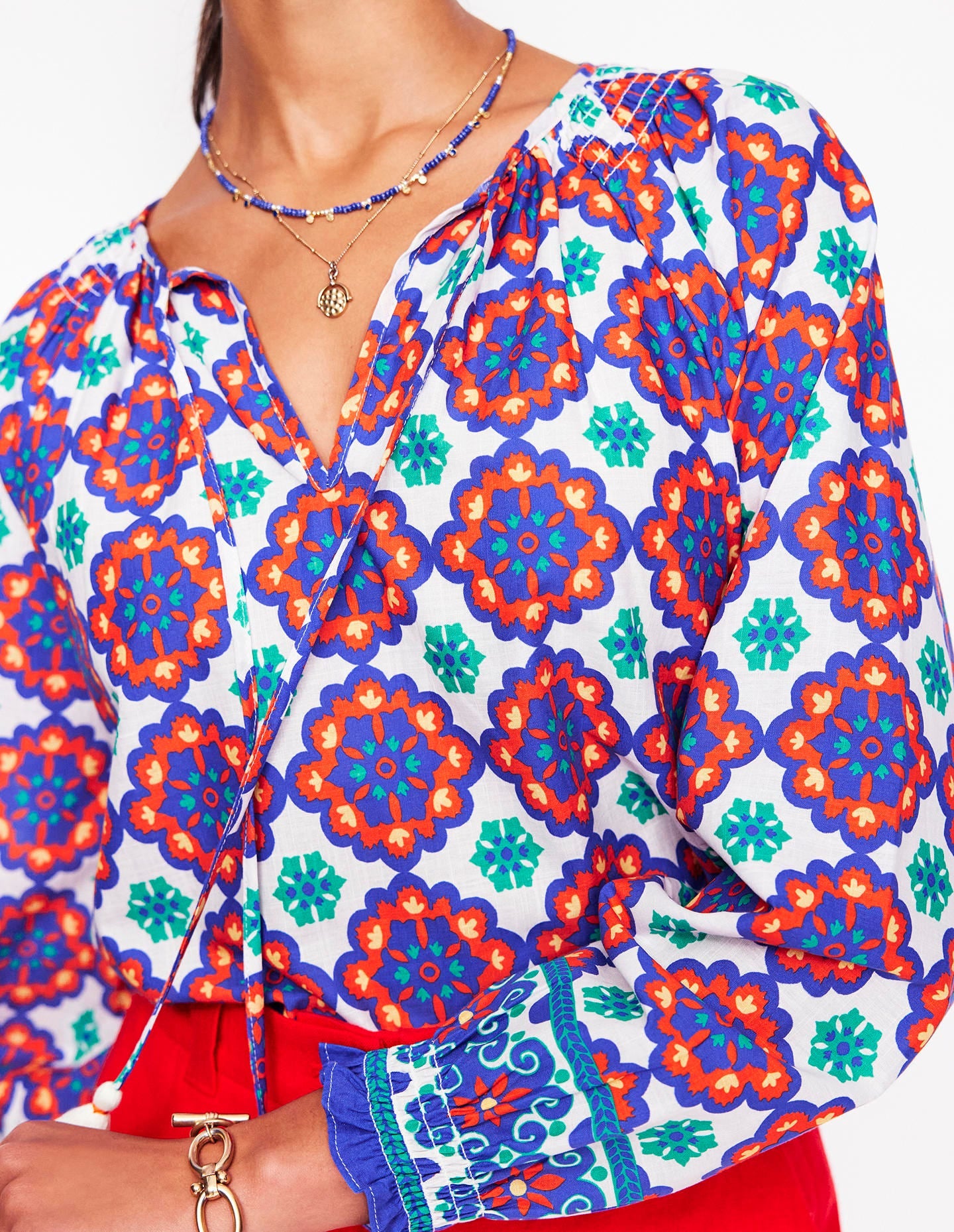 Easy Cotton Blouse-Bright Blue. Bloom Geo - Image 4