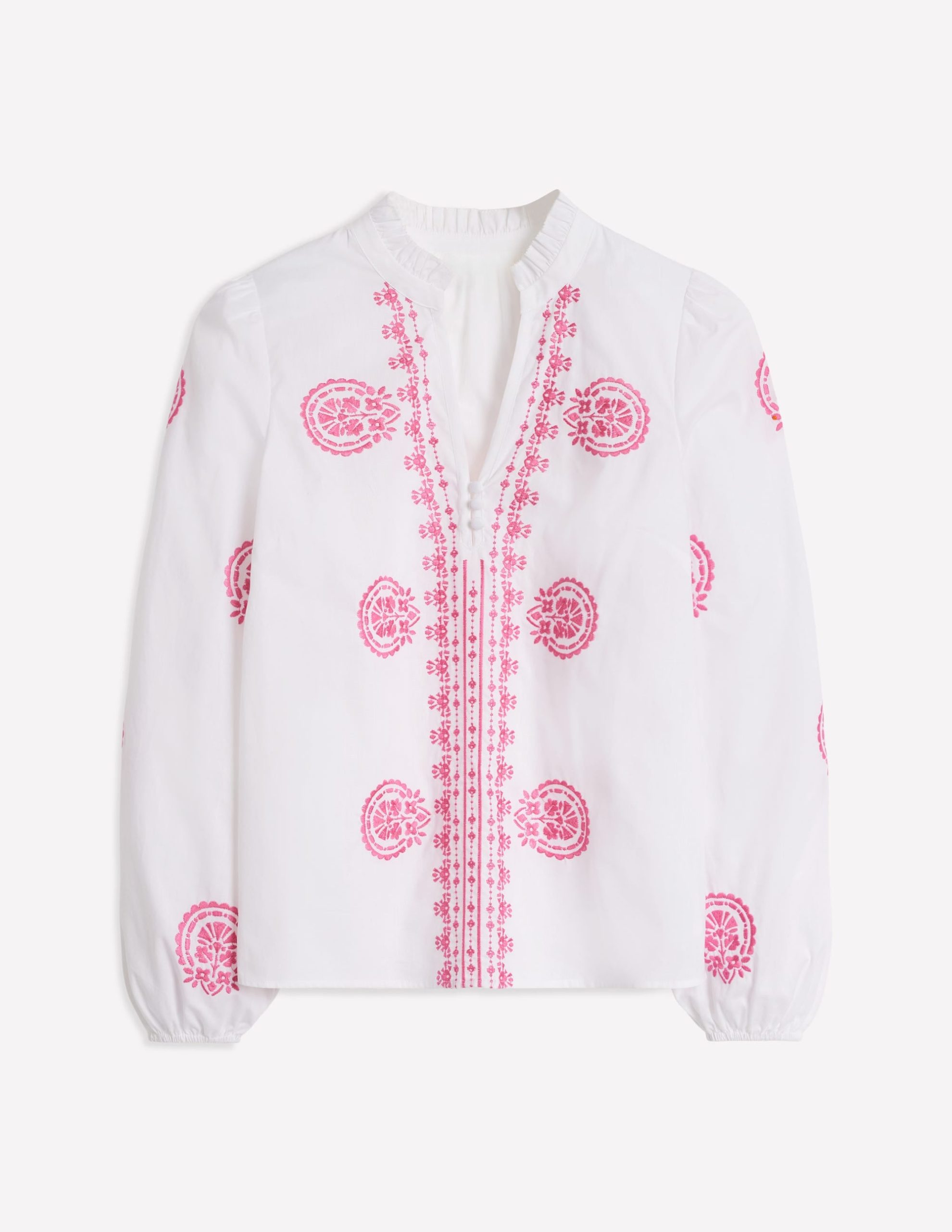 Embroidered Cotton Top-White. Pink Embroidery - Image 5