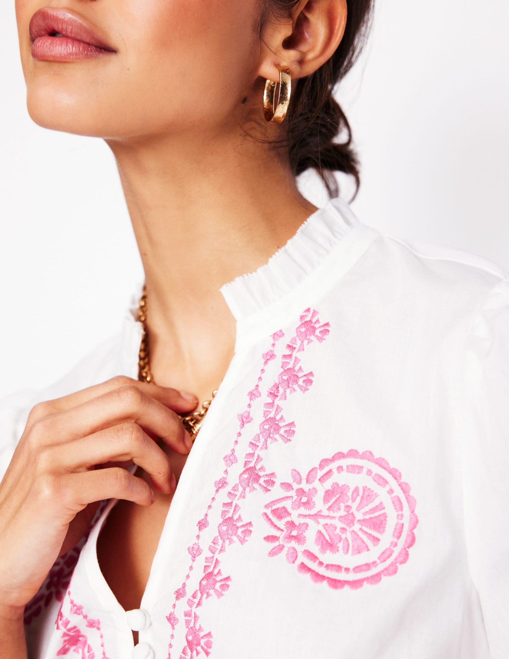 Embroidered Cotton Top-White. Pink Embroidery - Image 2