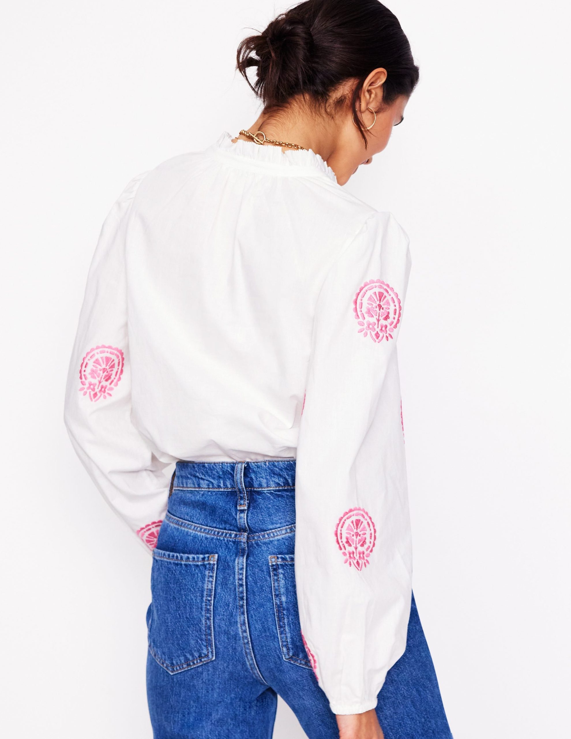 Embroidered Cotton Top-White. Pink Embroidery - Image 3