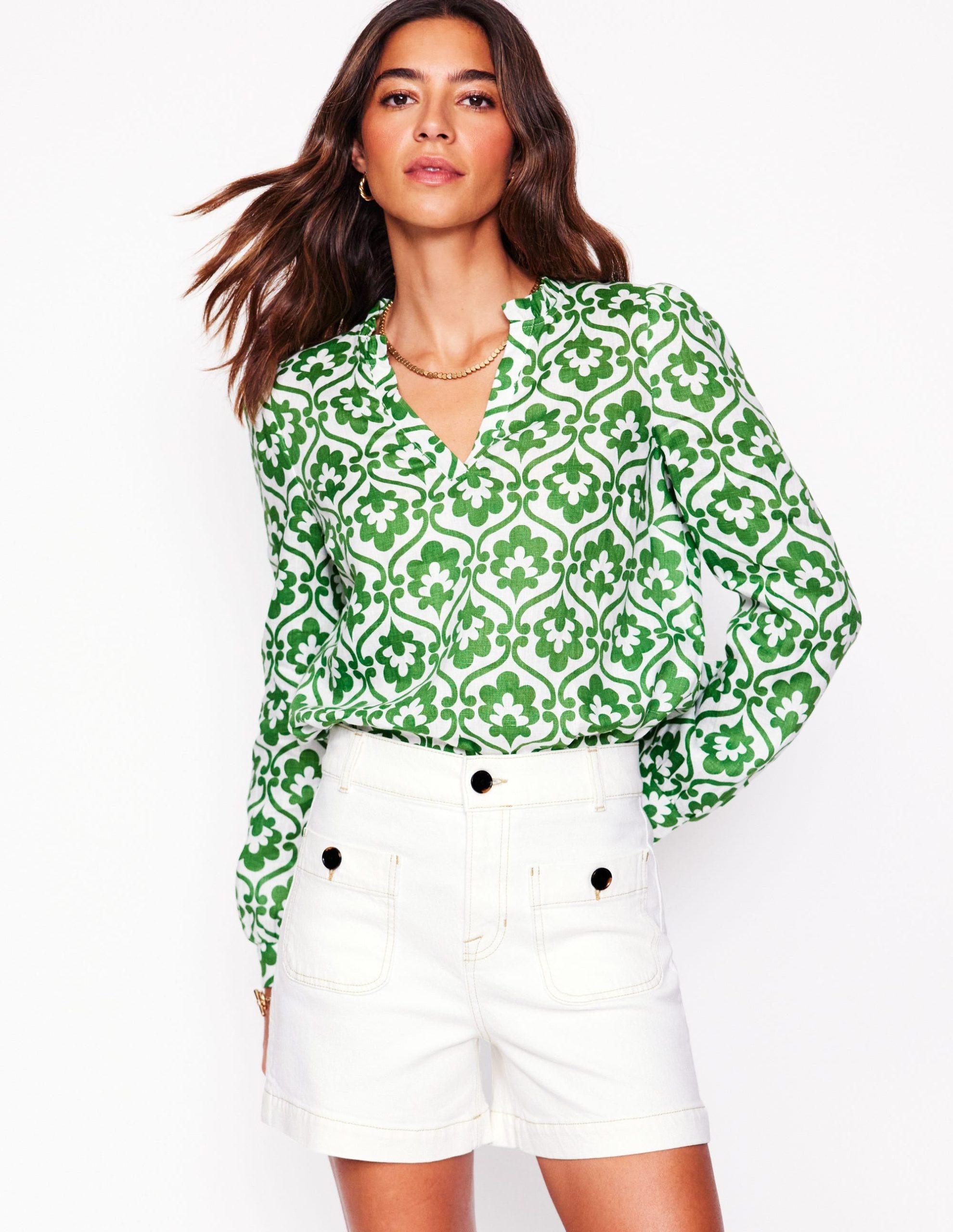 Grace Linen Top-Paradise Green. Ivy Trellis