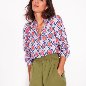 Grace Linen Top-Ivory. Bloom Geo